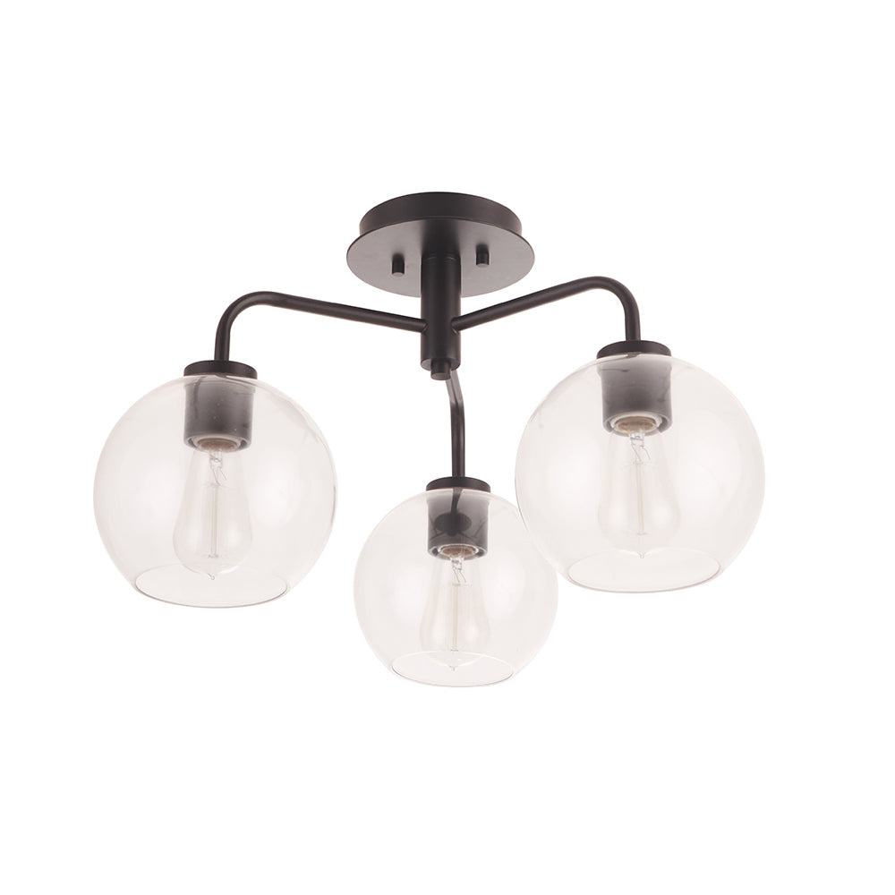 Knox 3-Light Semi Flush Mount Ceiling Light Fixture in Black - Perfect for Bedroom, Hallway & Entryway Lighting