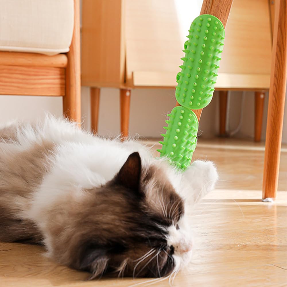 4 PCS Self-Grooming Cat Brush Set - Soft Silicone Cat Face Scratcher & Massager for Indoor Cats - Pet Grooming Supplies for Scratching, Relaxation & Play - Perfect for Corners, Floors & Cat Trees (Green & Yellow)