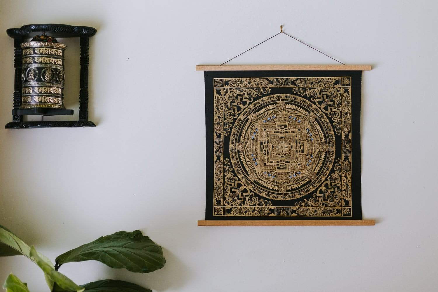 Authentic Black & Gold Kalachakra Thangka Painting - Tibetan Buddhist Wall Art Decor for Meditation, Home & Temple