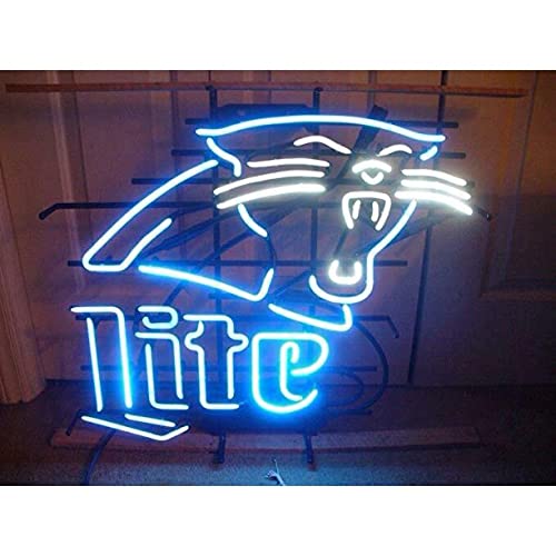 Queen Sense 20x16 Inch Millers Lite Panthers Neon Sign - Vintage Beer Bar Light for Man Cave, Sports Bar & Pub Decor - Perfect Gift for NFL Fans & Beer Lovers - Game Room, Basement & Garage Decorations