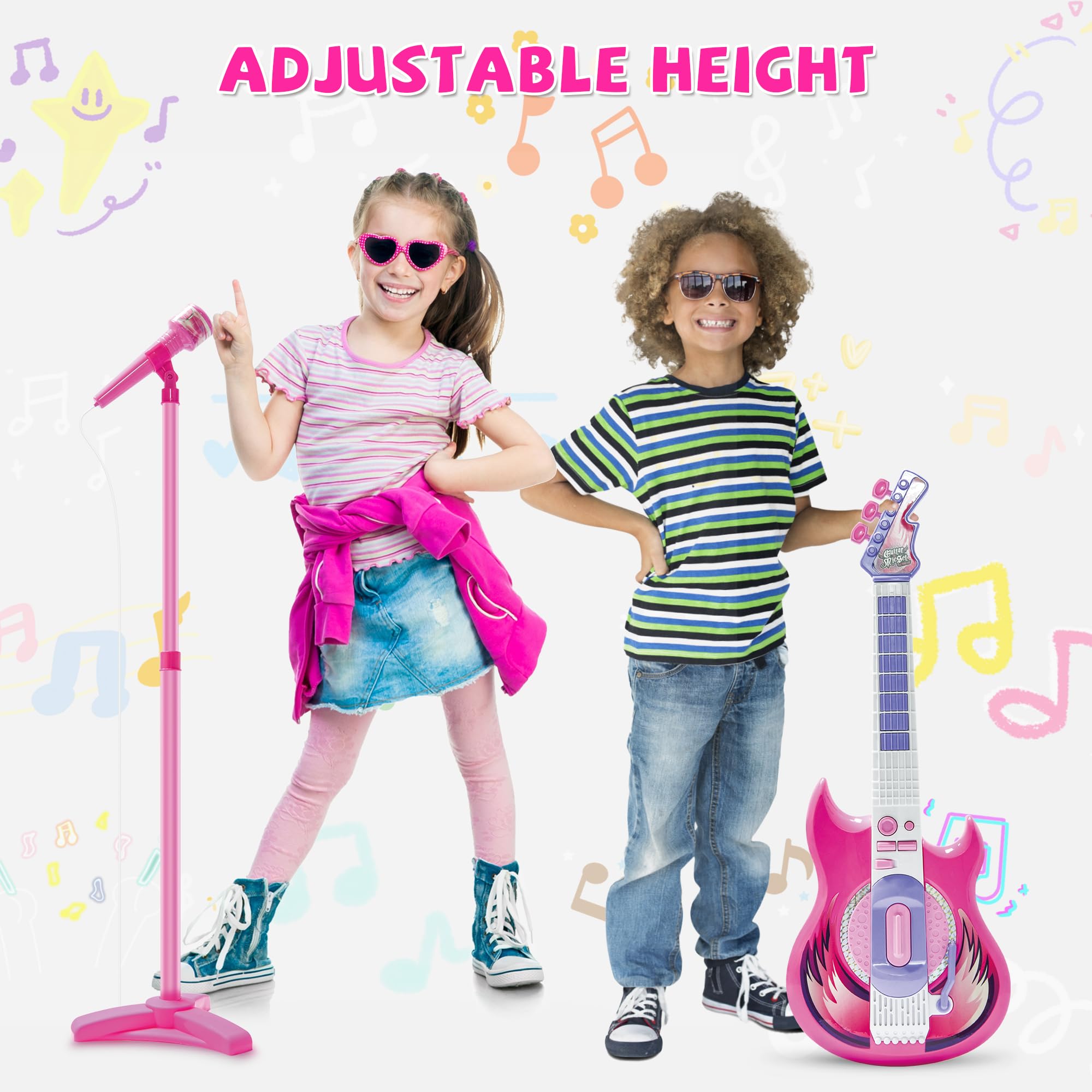 Contixo TG4 Kids Musical Guitar and Microphone Set - Adjustable Height Karaoke Toy with Stand for Boys & Girls (Purple) | Perfect Christmas Birthday Gift for Toddlers | Home Entertainment & Party Fun