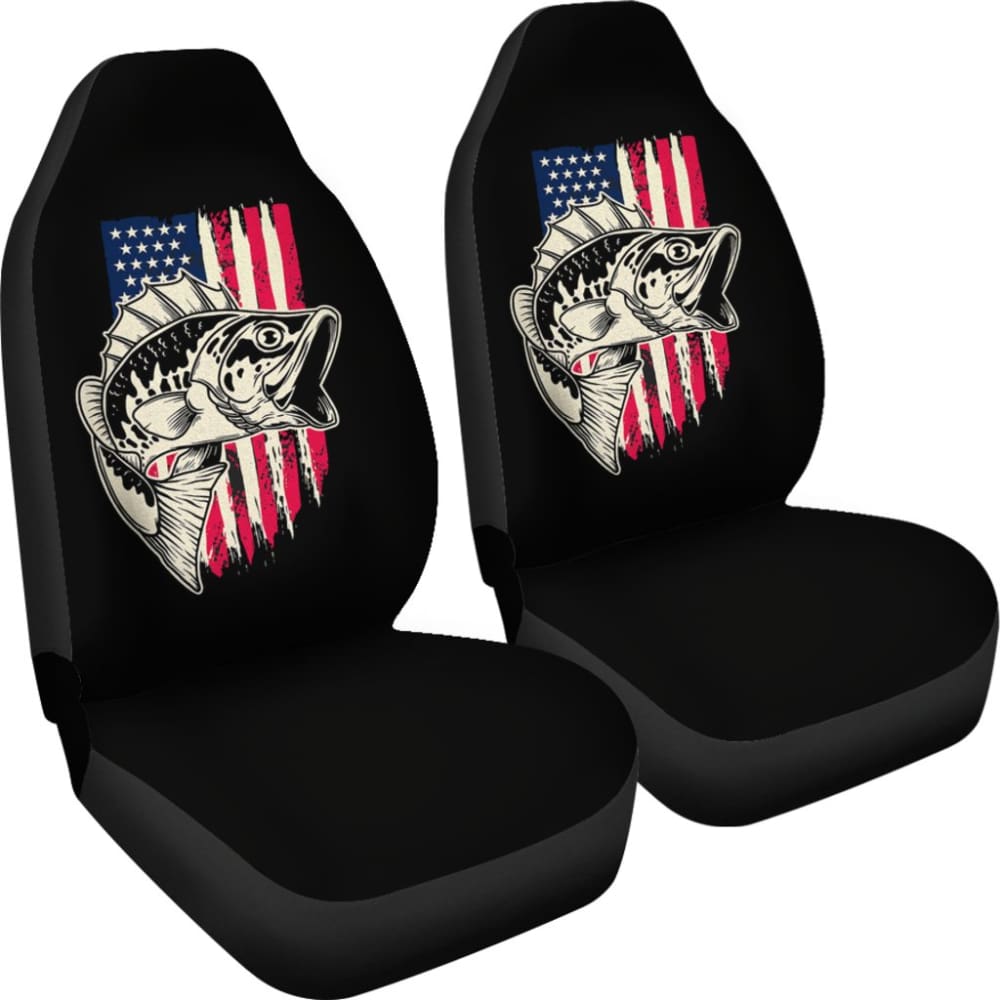 American Flag Largemouth Bass Fishing Car Seat Covers - Patriotic Waterproof Seat Protectors for Trucks & SUVs - Perfect for Outdoor Enthusiasts & Anglers
