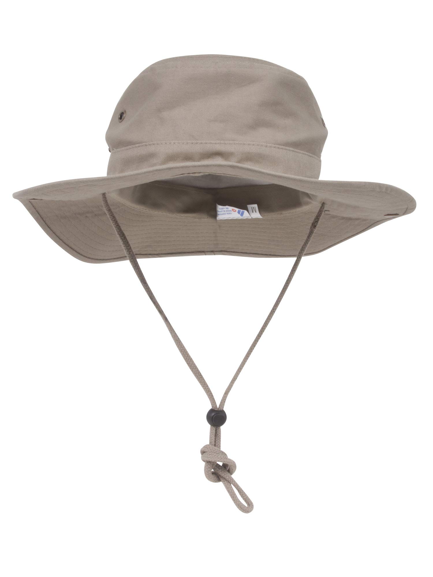 Brushed Twill Aussie Hat with Side Snaps & Chin Cord - Khaki Small Size for Outdoor Adventures, Hiking, and Sun Protection