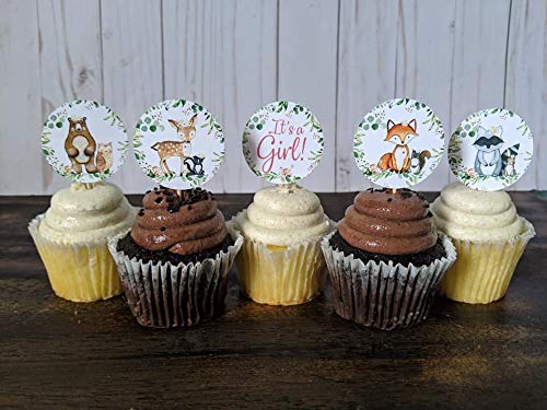 12-Piece Woodland Baby Shower Cupcake Toppers Set - Adorable It's a Girl! Forest-Themed Decorations for Baby Shower, Gender Reveal Party & Birthday Celebrations