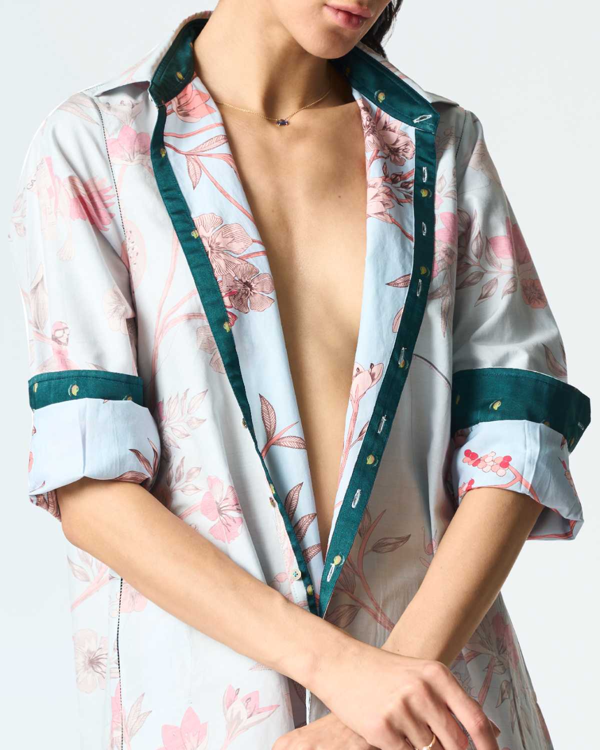 Oversized Cotton Silk Shirt in Ice Blue - Loose Fit Casual Blouse for Women, Perfect for Office, Travel & Everyday Wear