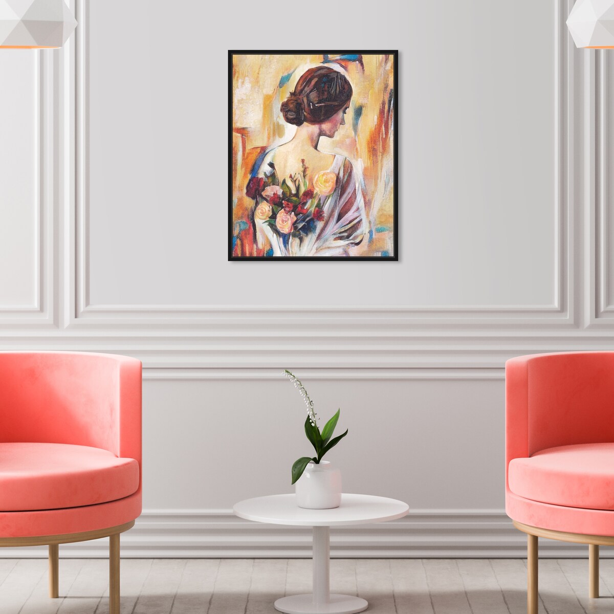 Modern White Framed Canvas Wall Art Print - Floral Back and Flowers Design for Women's Bedroom Decor | Perfect for Home, Living Room & Office Wall Decoration