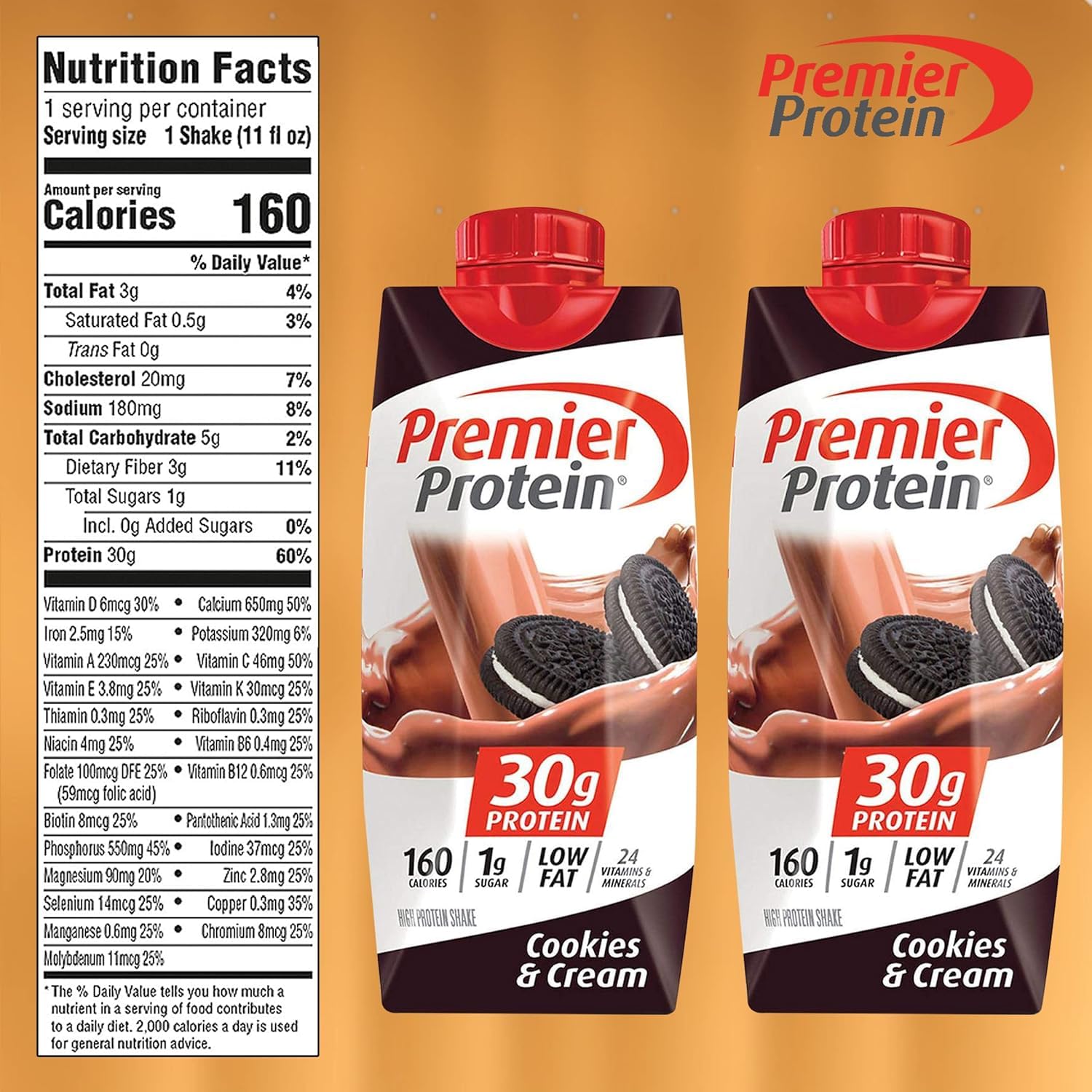Premier Protein Shakes Cookies & Cream Flavor - 30g Protein, 160 Calories, 24 Vitamins & Minerals - Meal Replacement & Post-Workout Recovery Drink - Ready-to-Drink Protein Shakes for Weight Loss & Muscle Gain (11 fl oz, 10 Pack) - Perfect for Gym, Office & On-the-Go Nutrition