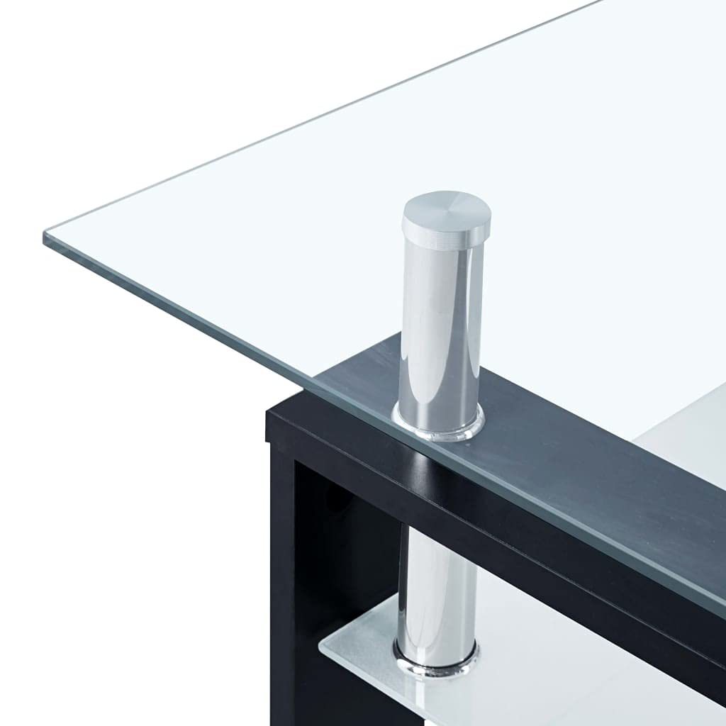 Modern Coffee Table with Storage - 2-Tier Tempered Glass Center Table for Living Room (37.4