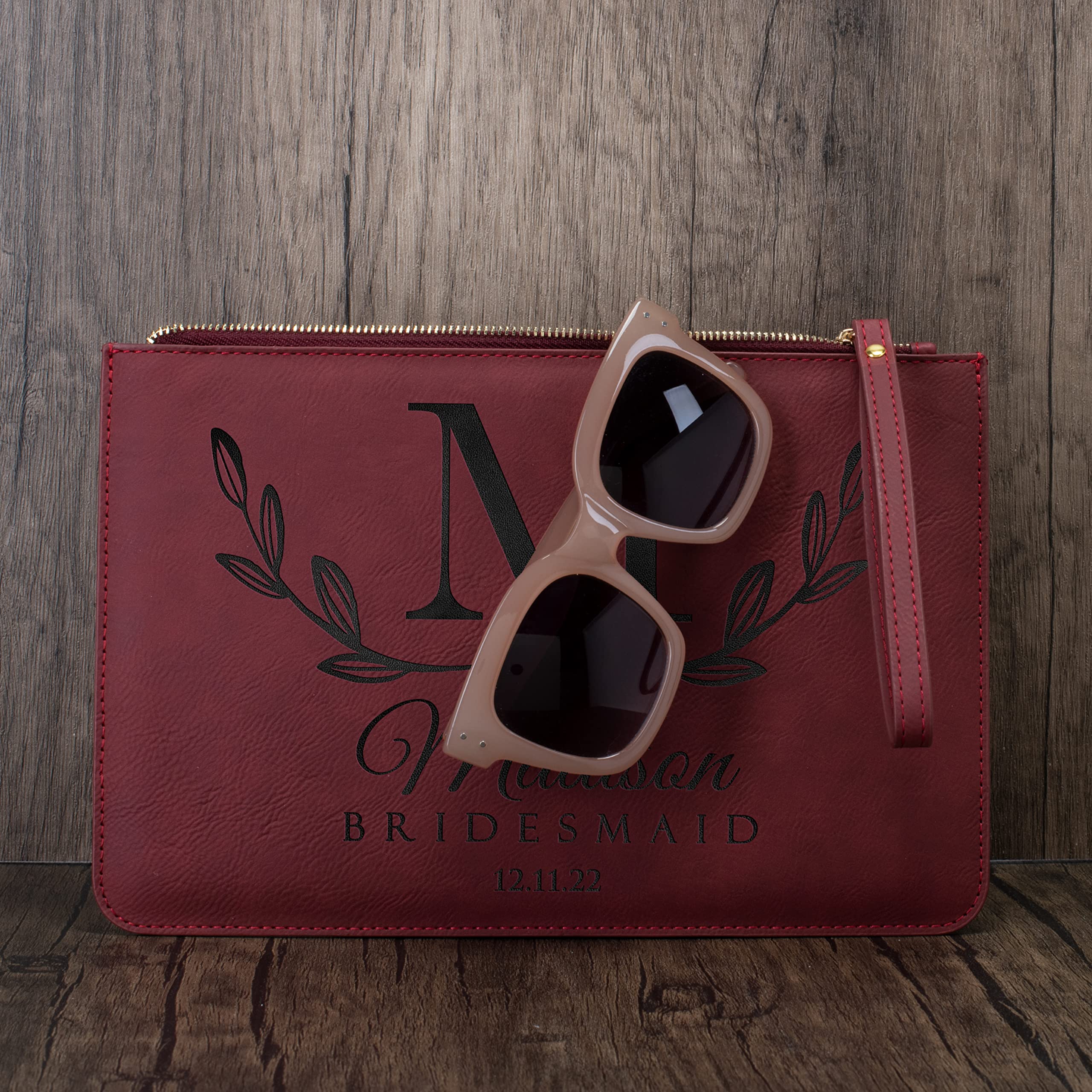Personalized Bridesmaid Wristlet Clutch & Makeup Bag - Custom Laser Engraved Gift for Wedding Party - Perfect for Bachelorette Parties, Bridal Showers & Special Occasions