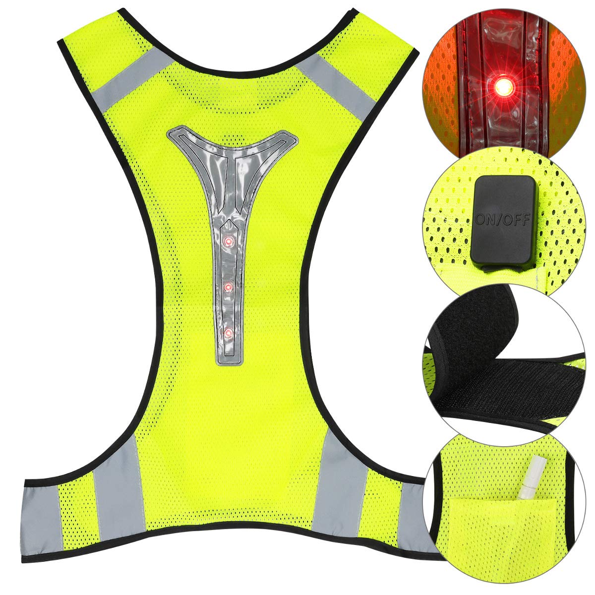 kwmobile Reflective LED Vest with Adjustable Straps - High Visibility Safety Jacket for Cycling, Running, Motorcycle Riding - Perfect for Night Commuting & Outdoor Sports Activities