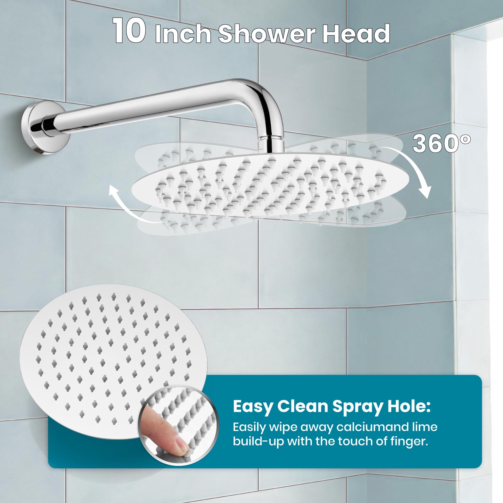 Gotonovo 10 Inch Round Rain Shower System - Wall Mounted Bathroom Mixer Combo Set with High Pressure Shower Head, Rough-in Valve & Polished Chrome Handheld - Perfect for Modern Bathrooms, Spa-Like Showers and Luxury Home Renovations