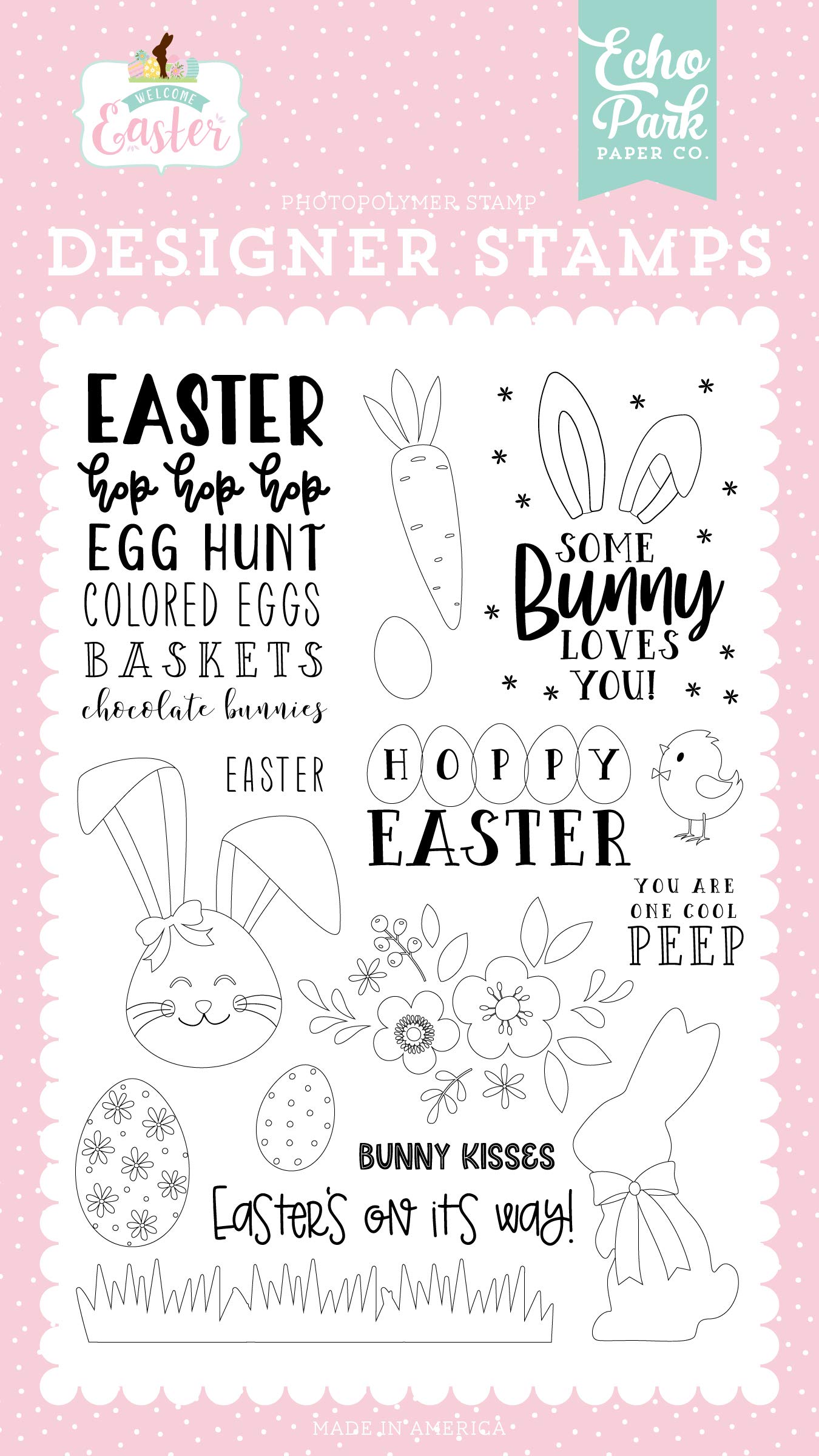 Echo Park Paper Co. Bunny Kisses Stamp Set - Adorable Easter & Spring Card Making Supplies for Scrapbooking, DIY Greeting Cards, and Paper Crafts