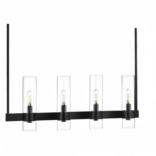 Liara Teramo Black Kitchen Island Lighting - 30 Inch 4 Light Modern Farmhouse Linear Chandelier for Dining Room & Breakfast Nook - Rectangle Pendant Light Fixture for Rustic & Contemporary Home Decor