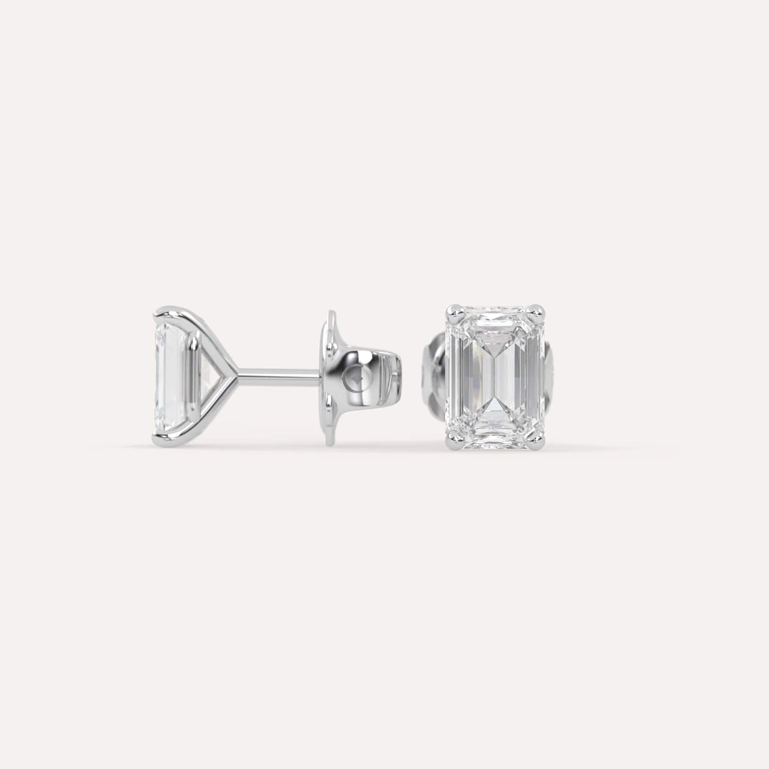 2 Carat Emerald Diamond Stud Earrings for Women - 14K White Gold Dangle Earrings - Elegant Gift for Anniversary, Wedding, Birthday - Perfect for Evening Parties & Special Occasions