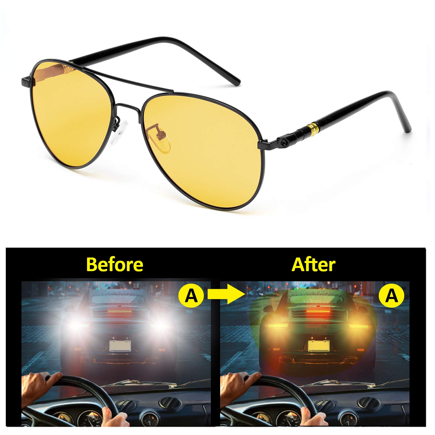 Night Vision Glasses for Men & Women - Anti Glare Polarized Yellow Lens for Night Driving, Cycling & Outdoor Activities - Perfect for Low Light Conditions & Enhanced Nighttime Visibility
