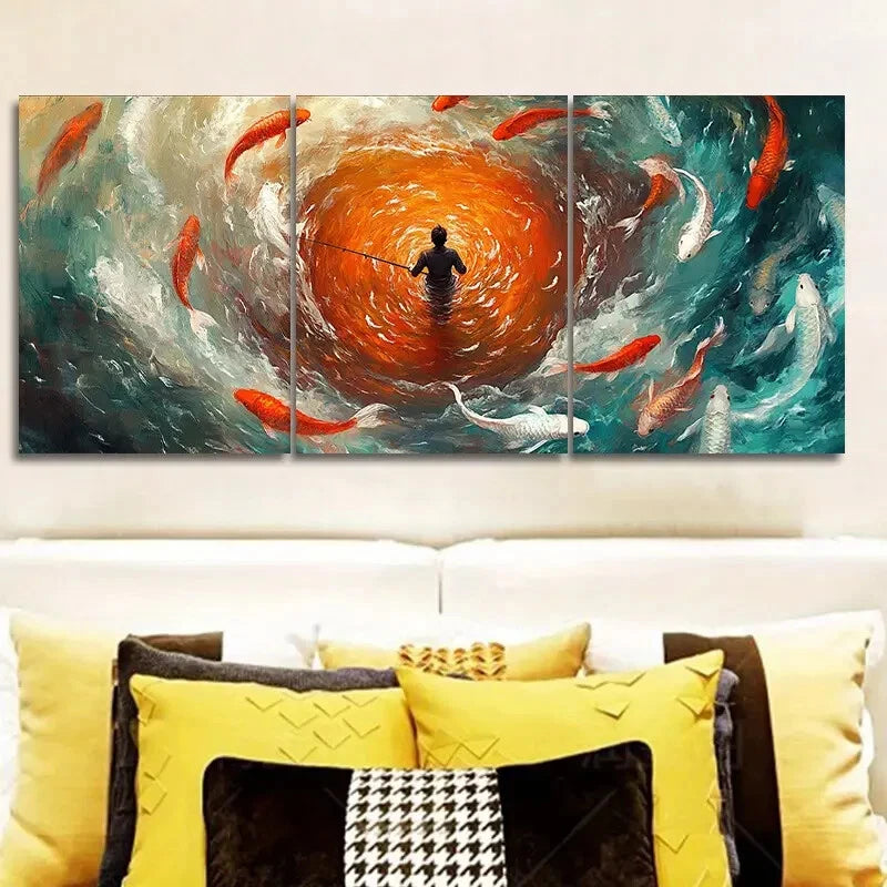 3-Piece Fisherman & Koi Nature Wall Art Set - 40x60cm Framed Canvas Prints | High-Quality Australian-Made Wall Decor | Perfect for Living Room, Bedroom & Office Decor
