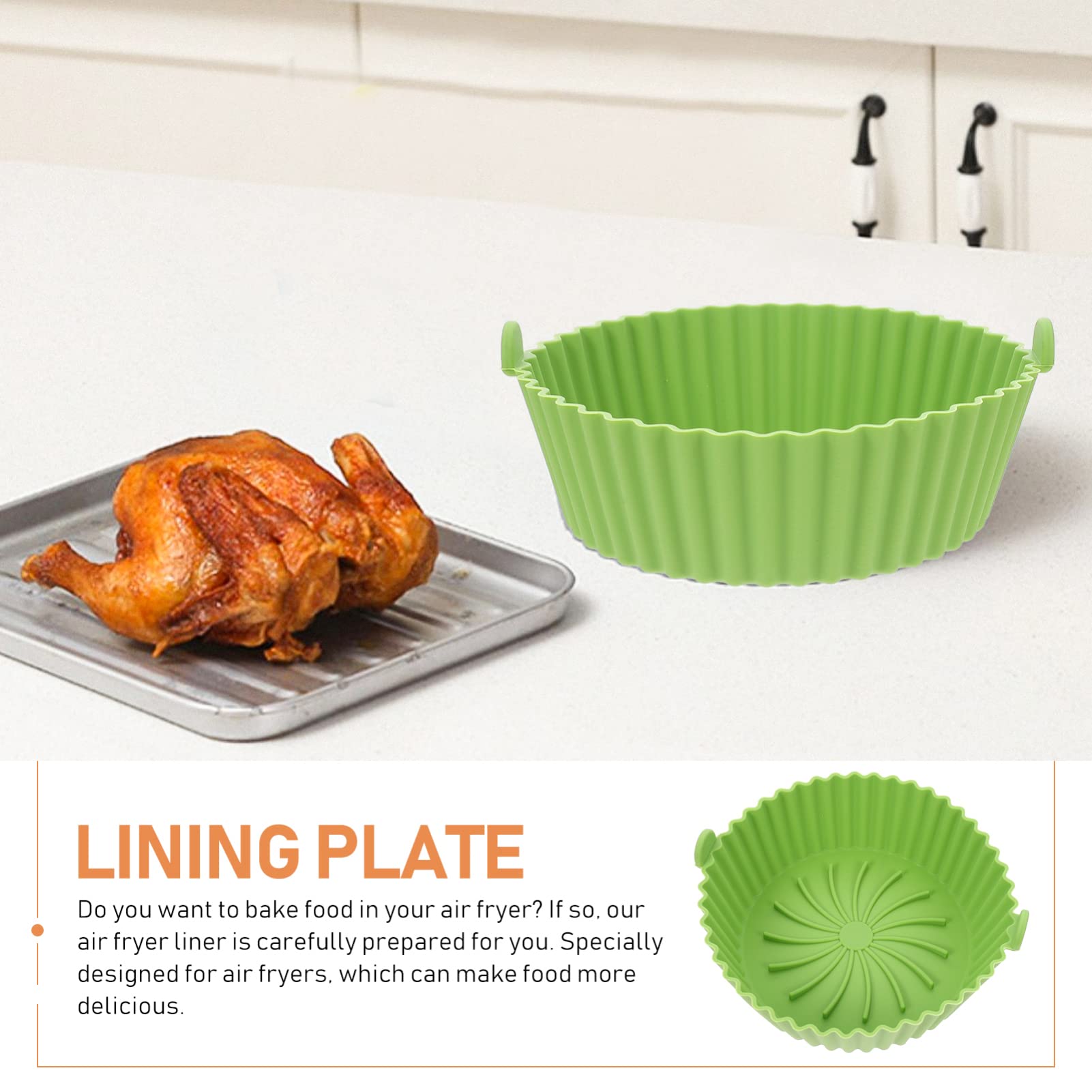 DOITOOL Air Fryer Accessories Set - 8 Inch Green Silicone Baking Mat, Non-Stick Parchment Paper, Cupcake Liners & Pot Liners for Air Fryer, Oven & Microwave - Durable, Heat-Resistant & Eco-Friendly Kitchen Tools for Healthy Cooking