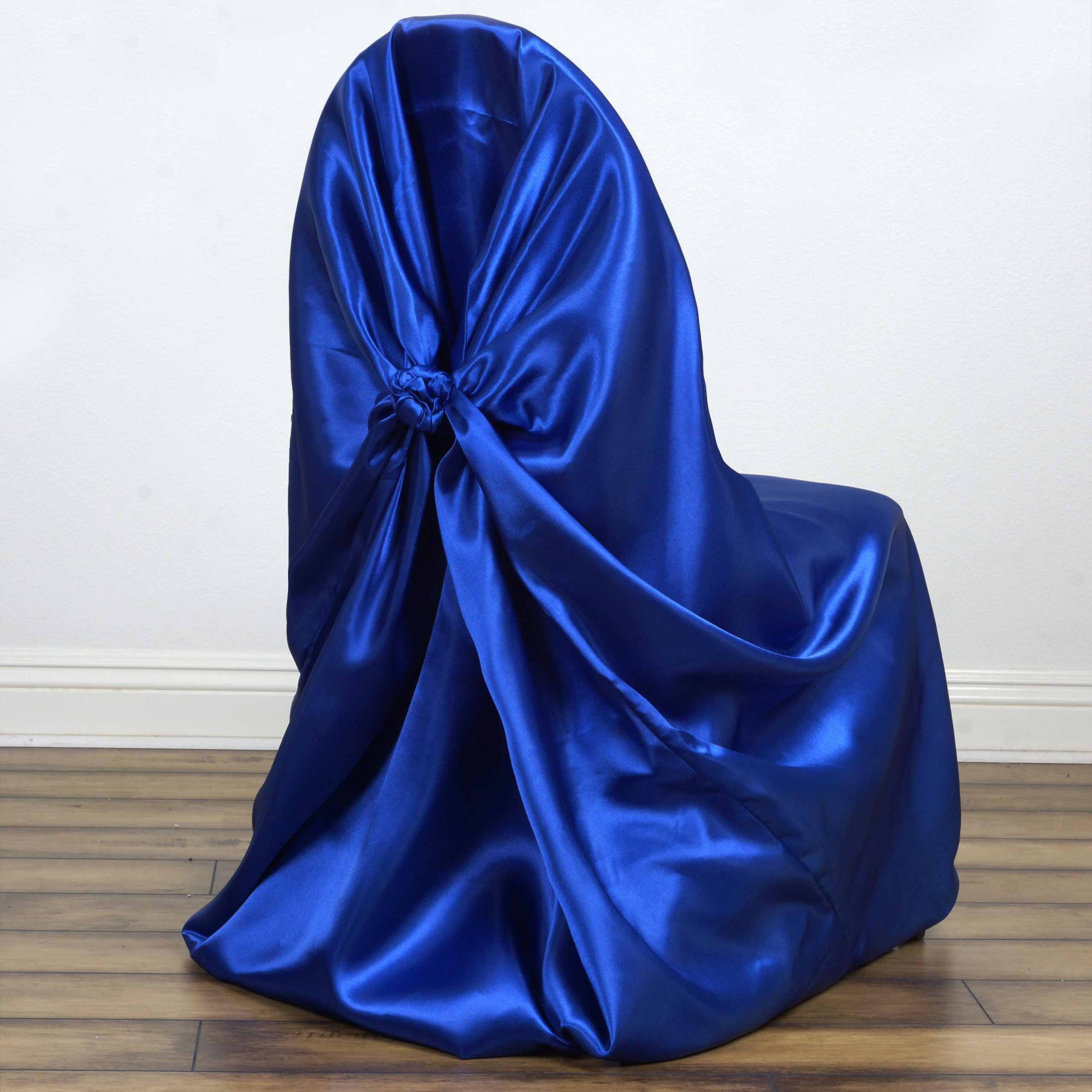 50 Pcs Royal Blue Satin Chair Covers Slipcovers - Universal Fit for Patriotic Veterans Day, 4th of July Party, Wedding & Ceremony Decorations - Perfect for Banquets, Church Events & Holiday Celebrations