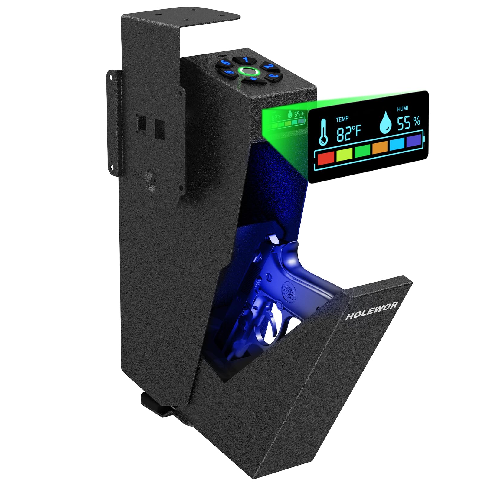 Biometric Gun Safe for Pistols - Quick Access Fingerprint Handgun Safe with Drop Down Design | Car, Desk, Bedside & Nightstand Security Storage for Home & Vehicle Protection