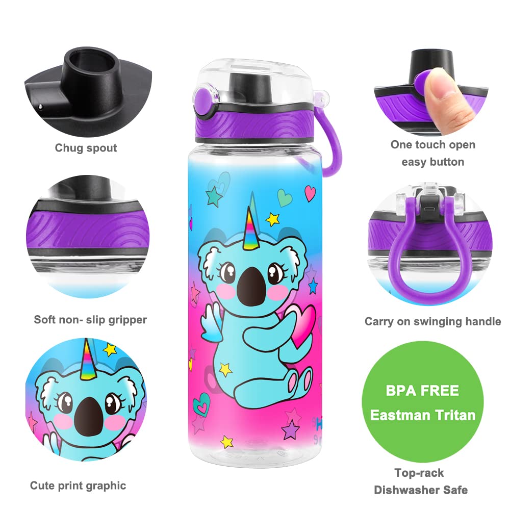Eco-Friendly 23oz/680ml Cute Koala Water Bottle for Kids & Girls - BPA Free Tritan, Leak Proof, Easy to Clean with Carry Handle - Perfect for School, Outdoor Activities & Travel