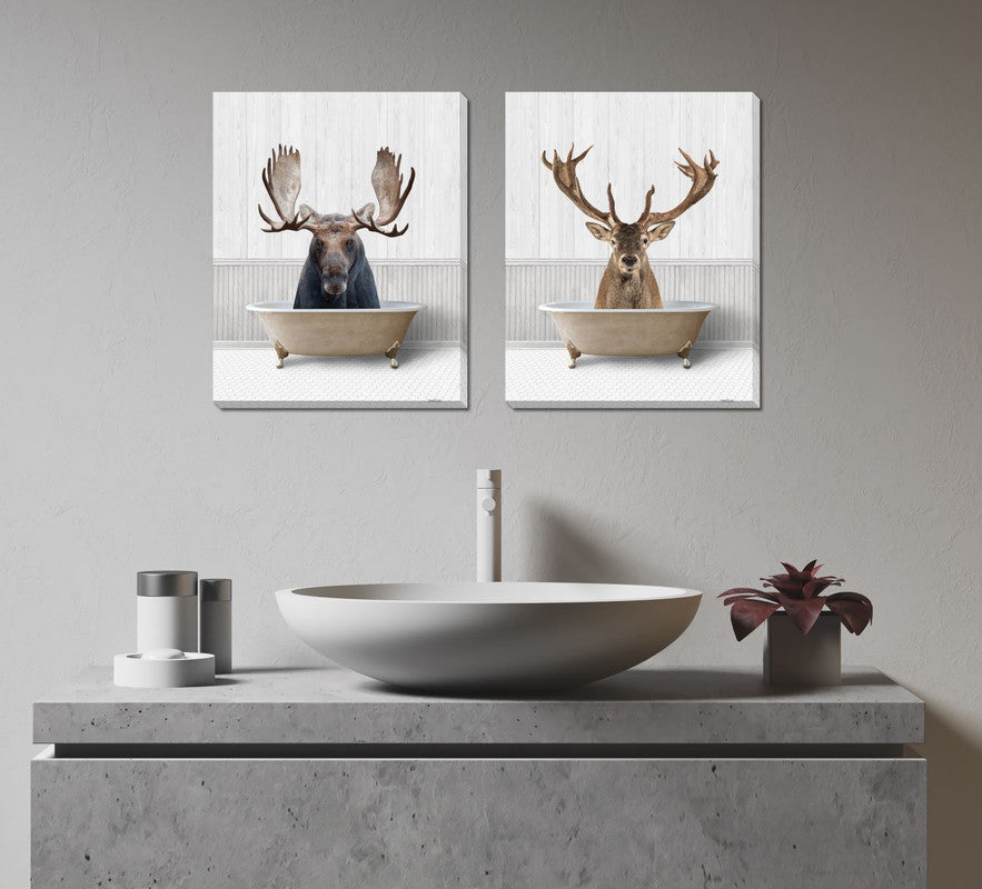 Bathtime Friends VI Wall Art - Dark Brown 16x20 Inches - Perfect for Bathroom, Nursery, and Kids' Room Decor