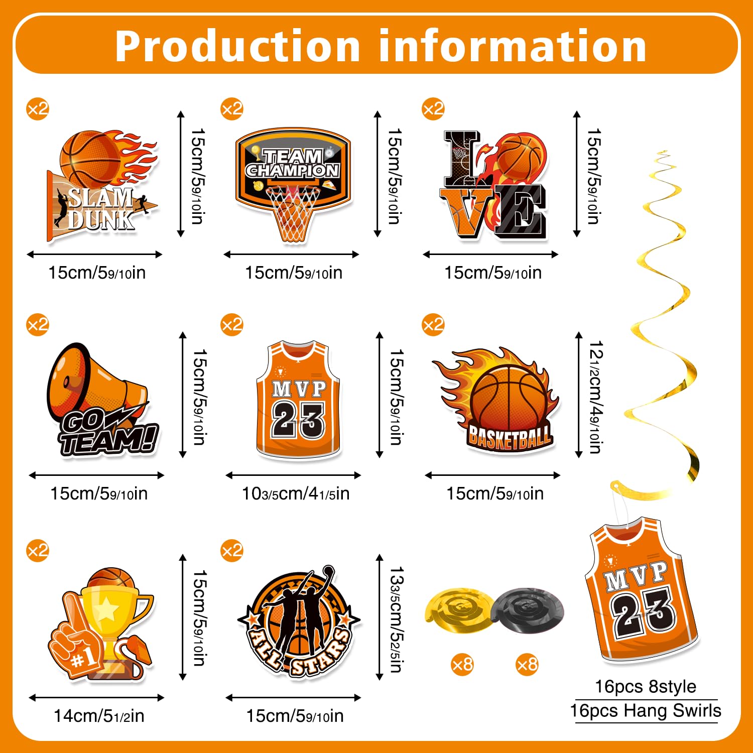Biswiter Basketball Party Decorations Set - 1 Premium Basketball Theme Banner & 16 Cutouts for Sports Themed Parties, Classroom Decor & Stadium Events | Perfect for Birthday Celebrations, Team Parties & School Events