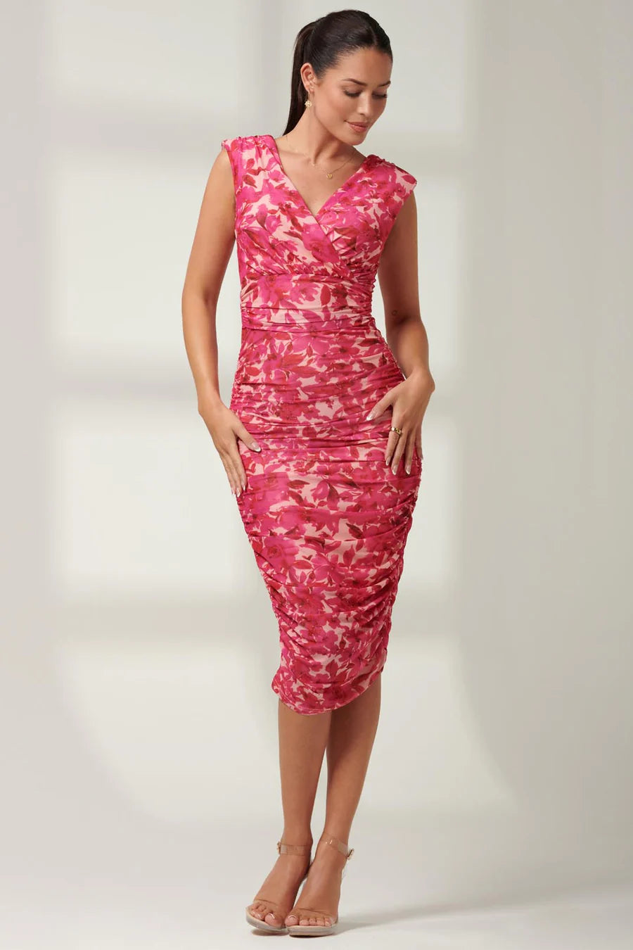 Pamela Ruched Mesh Bodycon Dress for Women - Sexy Pink Multi Stretchy Party Club Dress | Perfect for Night Out, Date Night, and Special Occasions