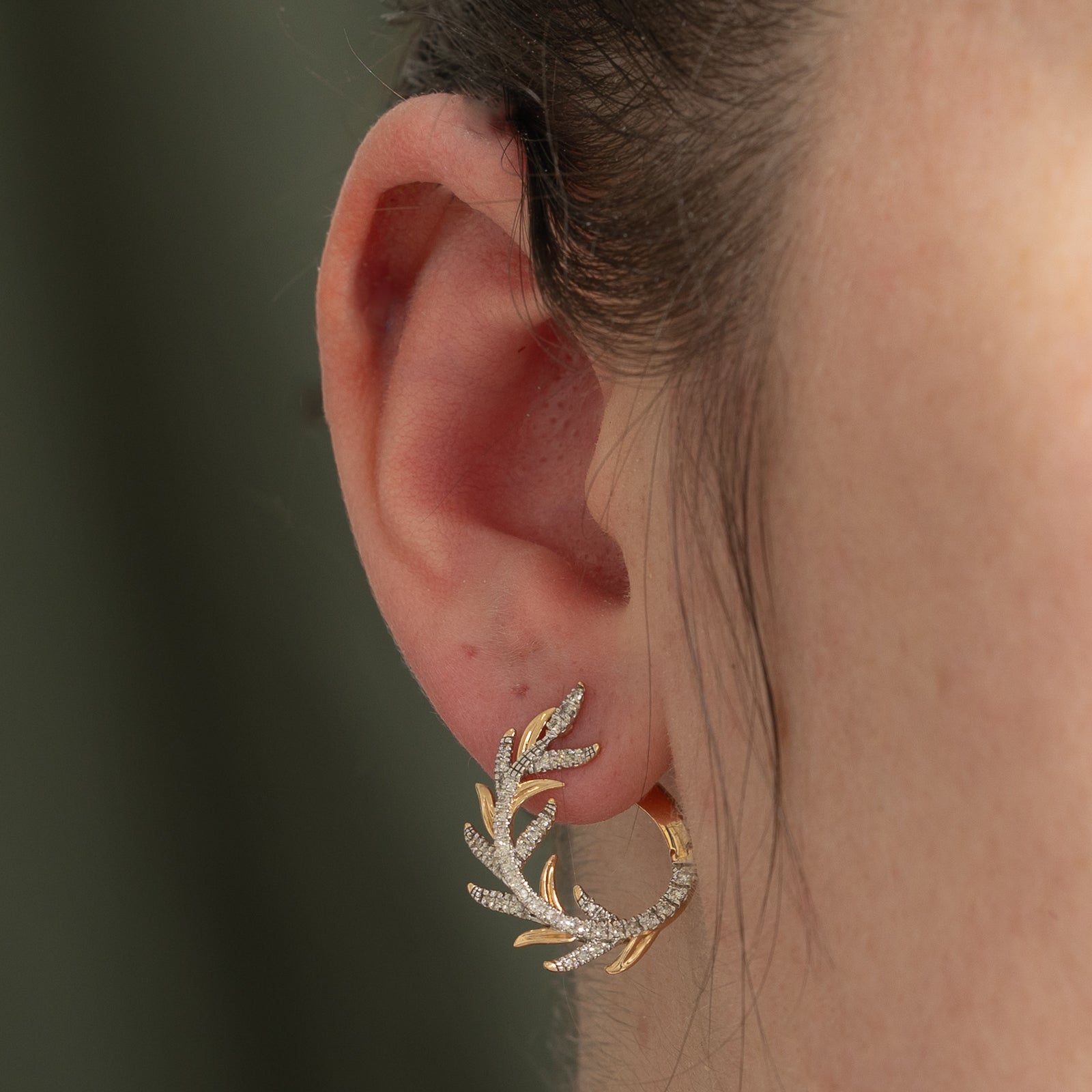 10K Gold Diamond Vine Hoop Earrings - 0.47ctw Total Weight | Elegant Dangle Earrings for Women, Perfect for Weddings, Parties & Everyday Wear