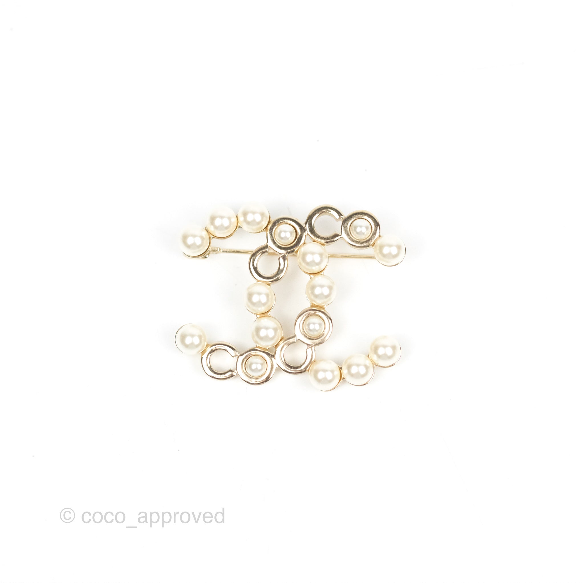 Chanel CC Coco Pearl Brooch in Gold Tone - Elegant 21P Collection | Perfect for Women's Fashion Accessories, Evening Dresses, and Special Occasions