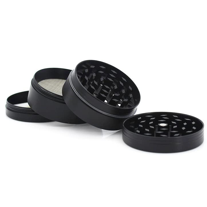4 Layer Zinc Alloy Herb Grinder with Pollen Catcher & Scraper - Portable Mini Crusher Mill for Dry Herbs - Includes Cleaning Brush - Perfect for Travel, Camping & Home Use (50mm, Black)