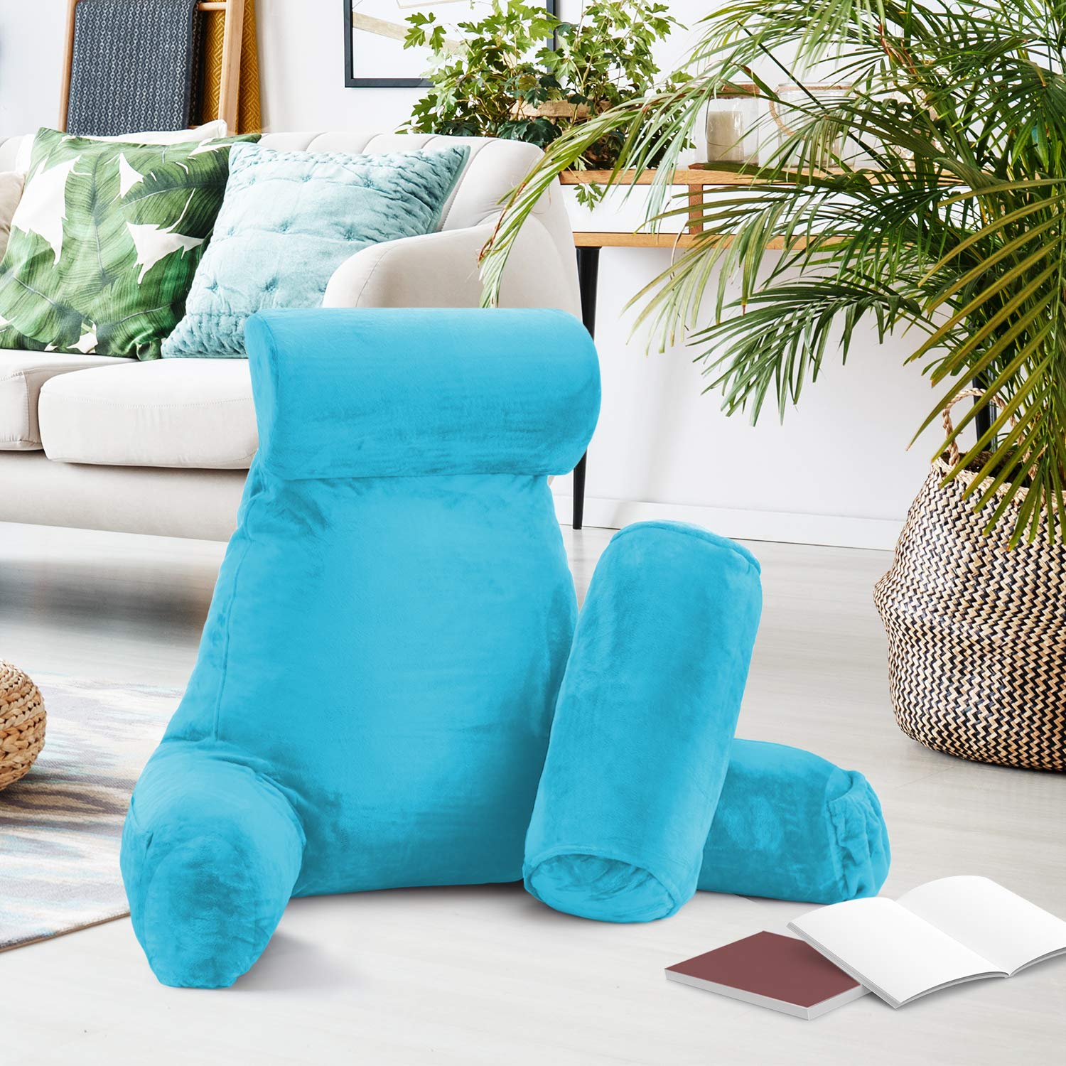 Nestl Reading Pillow - Large Shredded Memory Foam Back Support Pillow for Sitting in Bed, Reading & Relaxing - Blue Bed Rest Pillow with Pockets - Perfect for Cozy Reading, Watching TV, or Lounging in Bed