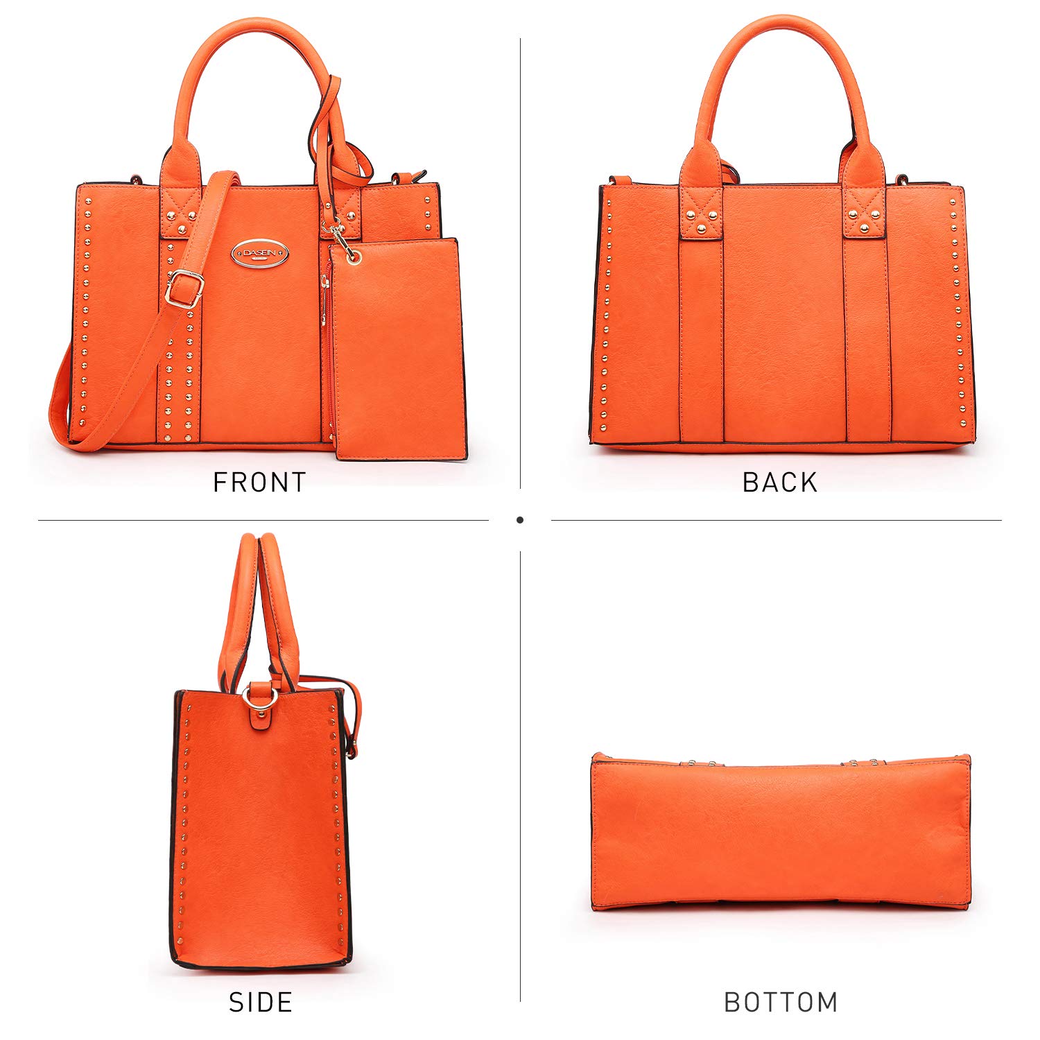 Dasein Women's Leather Tote Bag Set - 3 Piece Handbag Purse with Top Handle, Shoulder Strap & Wallet - Stylish Hobo Satchel for Work, Travel & Everyday Use