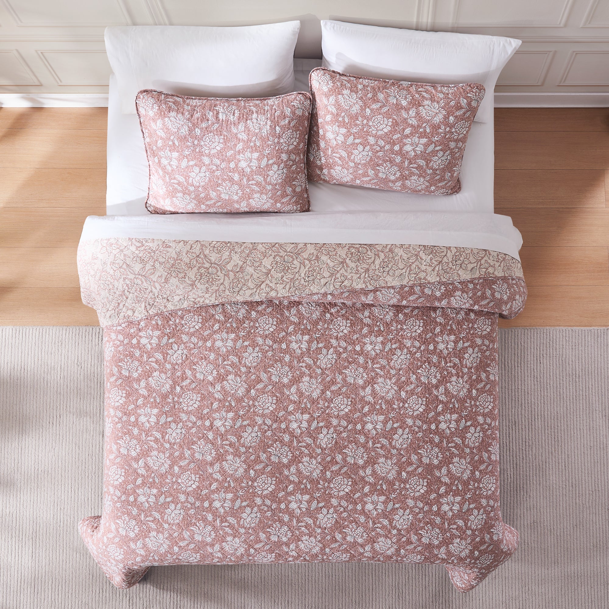 Zara Floral Block Reversible Cotton Quilt Set - Queen Size Bedding, Soft & Breathable Comforter Cover with Pillowcases - Perfect for Spring & Summer Bedroom Decor