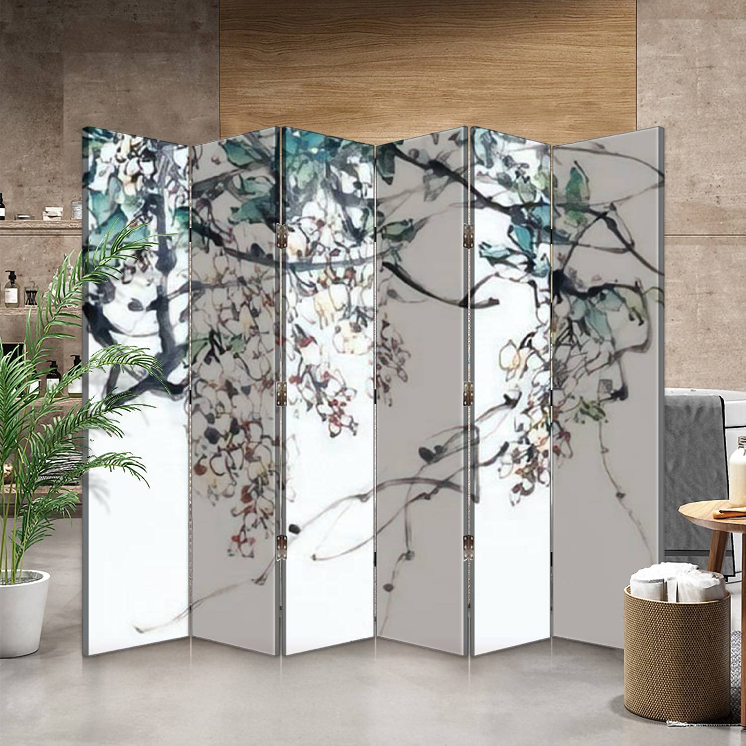 6-Panel Canvas Room Divider with Traditional Chinese Flower Painting - Folding Privacy Screen for Home, Office & Event Space | Decorative Room Separator & Wall Partition