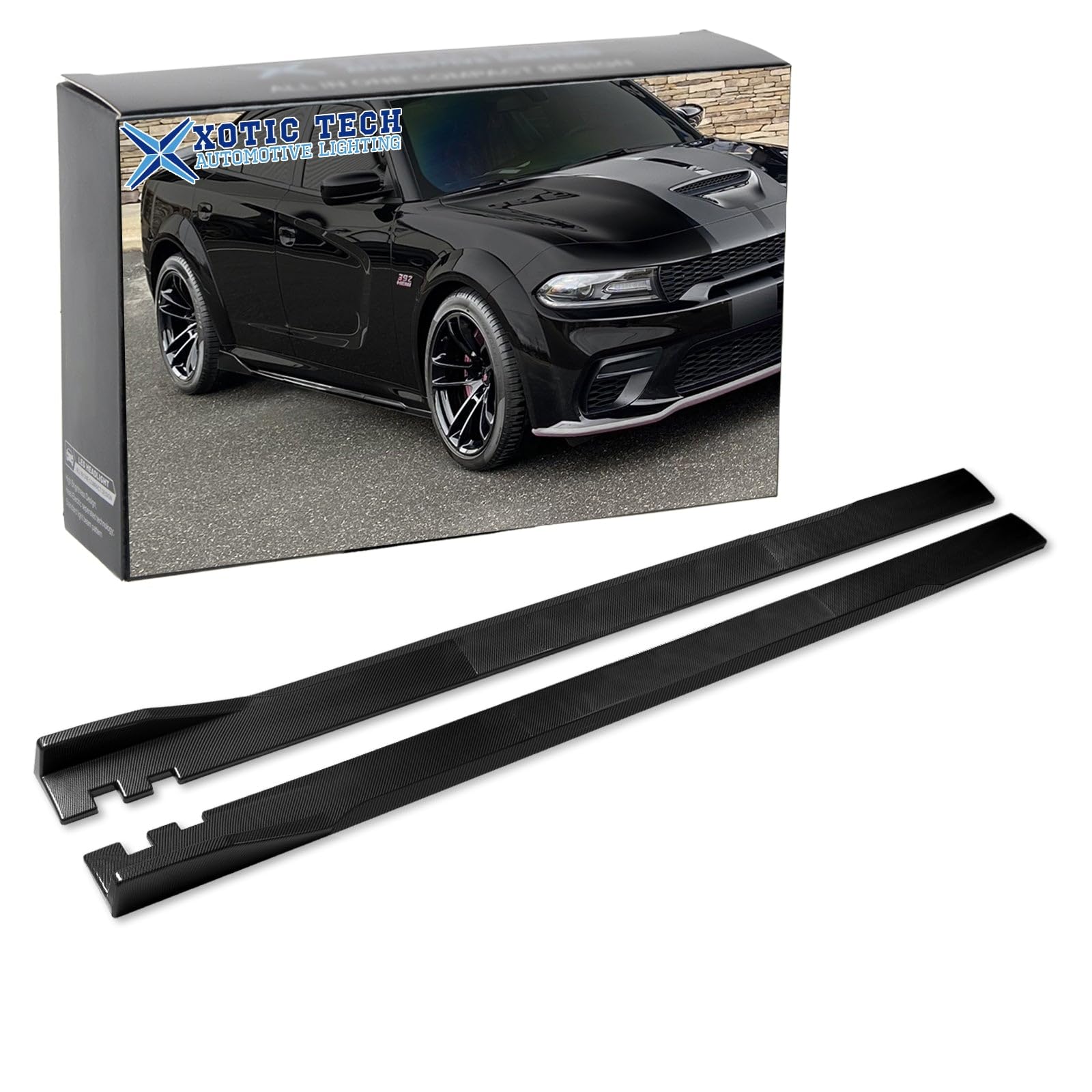 Xotic Tech 86.5 Inch/2.2M Universal Car Side Skirts - Carbon Fiber Pattern Rocker Panel Protector with Diffuser & Winglets for Enhanced Style & Protection | Perfect for Sports Cars & Custom Builds