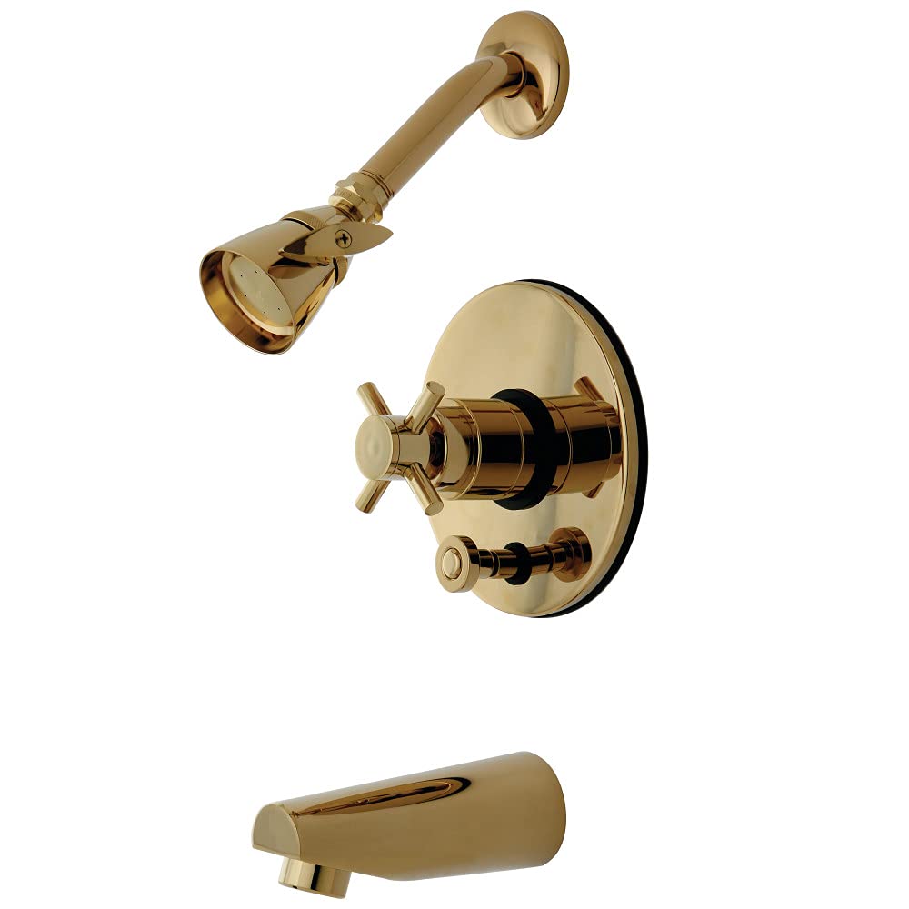 Kingston Brass KB86920DX Concord Tub and Shower Faucet with Diverter & DX Handle - Polished Brass Finish for Bathroom Remodel & Spa-Like Shower Experience
