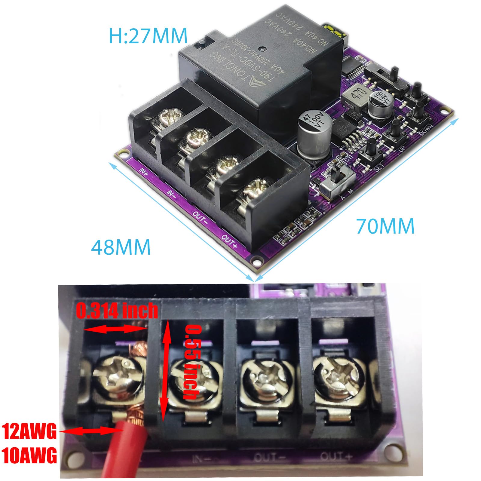 40A DC 5V-60V Low Voltage Disconnect Switch with LCD Display - 2-in-1 Charging & Discharging Protection Module - Perfect for Solar Power Systems, RVs, Boats, and Off-Grid Applications