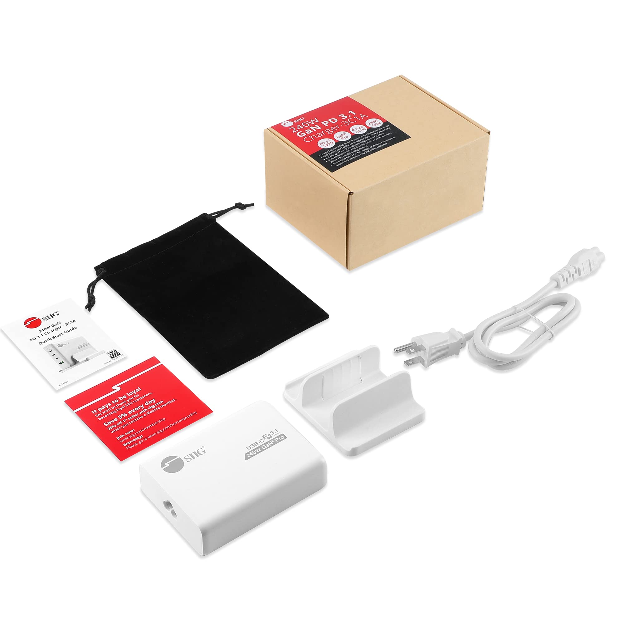 SIIG 240W USB-C GaN Fast Charger 4-Port (3C1A) with PD 3.1 & QC 3.0 - Compatible with MacBook Pro/Air, iPad, iPhone 14/13/12 Series, Samsung Galaxy S22/Note 20, Google Pixel - Perfect for Home, Office & Travel Charging (Model: AC-PW1X11-S1)