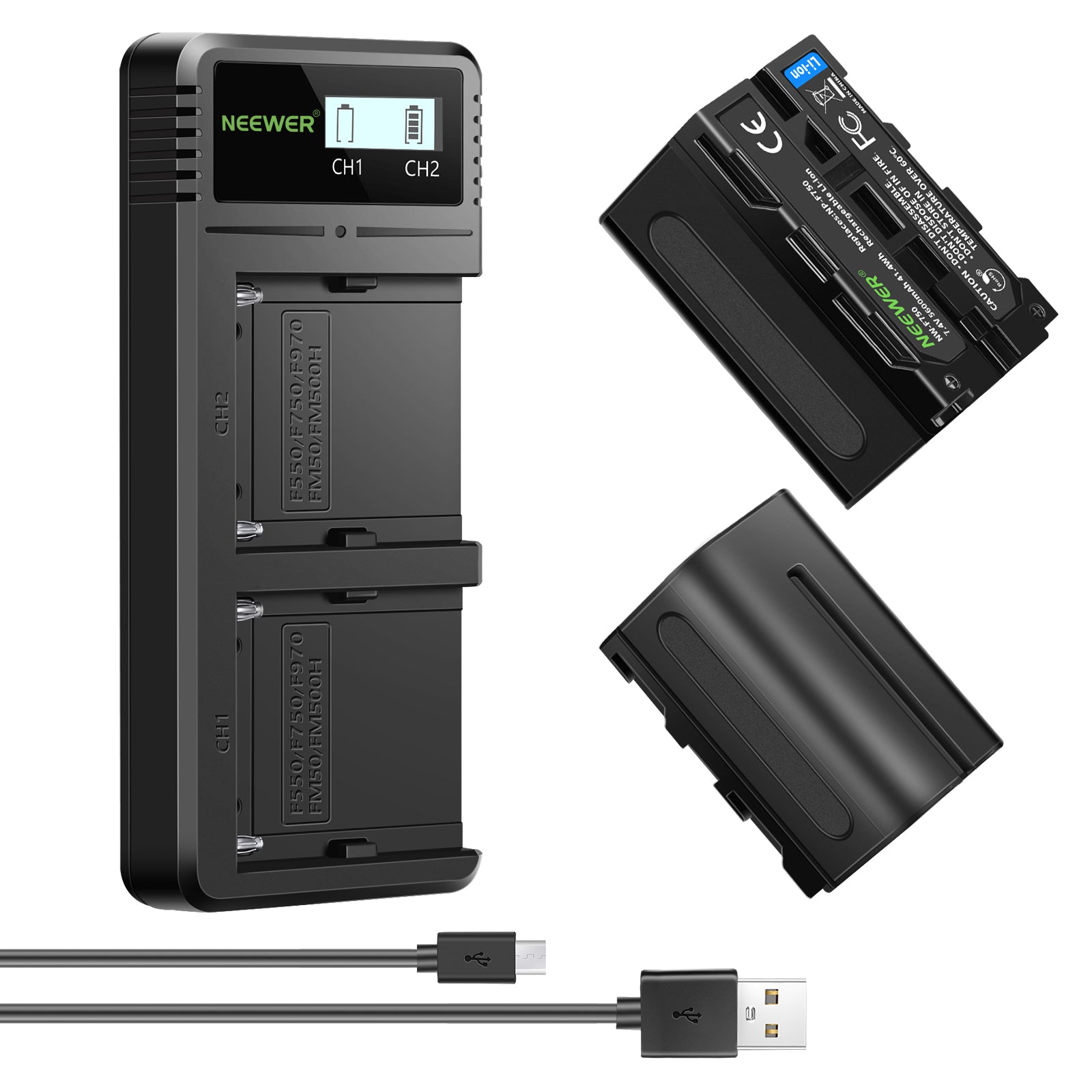 NEEWER NP-F750 Dual Channel Battery Charger Set for Sony Cameras - Fast Charging for Sony NP-F Series Batteries - Perfect for Photography, Videography, and Travel
