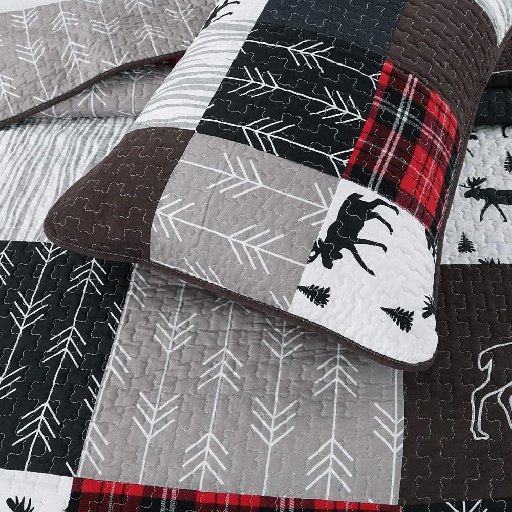 3 Piece Black Buffalo Check Comforter Set - 100% Cotton Twin Size Oversized Brown & Tan Reversible Geometric Pattern | Cozy Cabin & Lodge Bedding for All Seasons - Perfect for Adult Bedrooms, Guest Rooms & Rustic Home Decor
