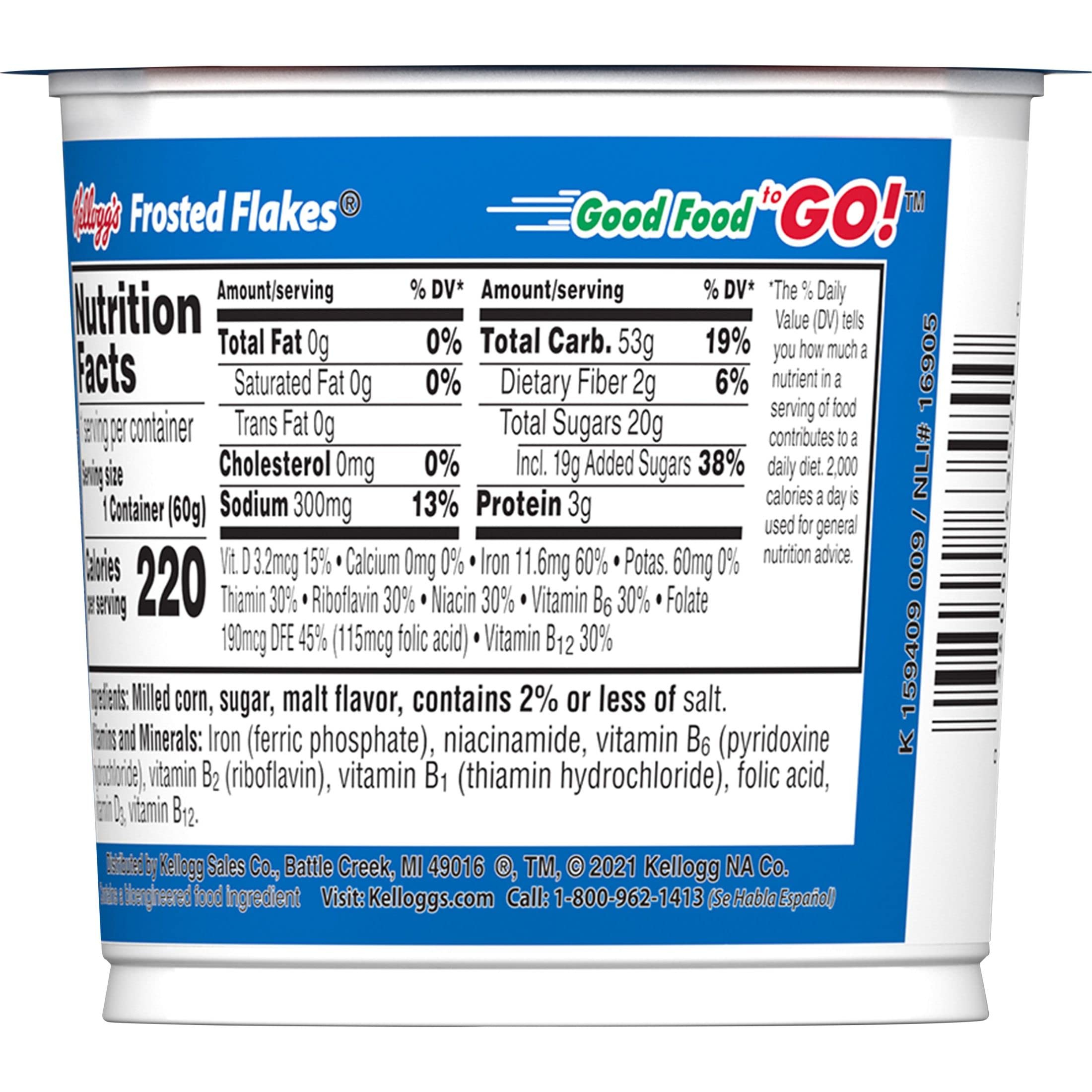 Kellogg's Frosted Flakes Breakfast Cereal Cups - 25.2oz Case (12 Cups) | Kids Snack with 8 Vitamins & Minerals | Great for School Lunches, Quick Breakfast & On-the-Go Snacking