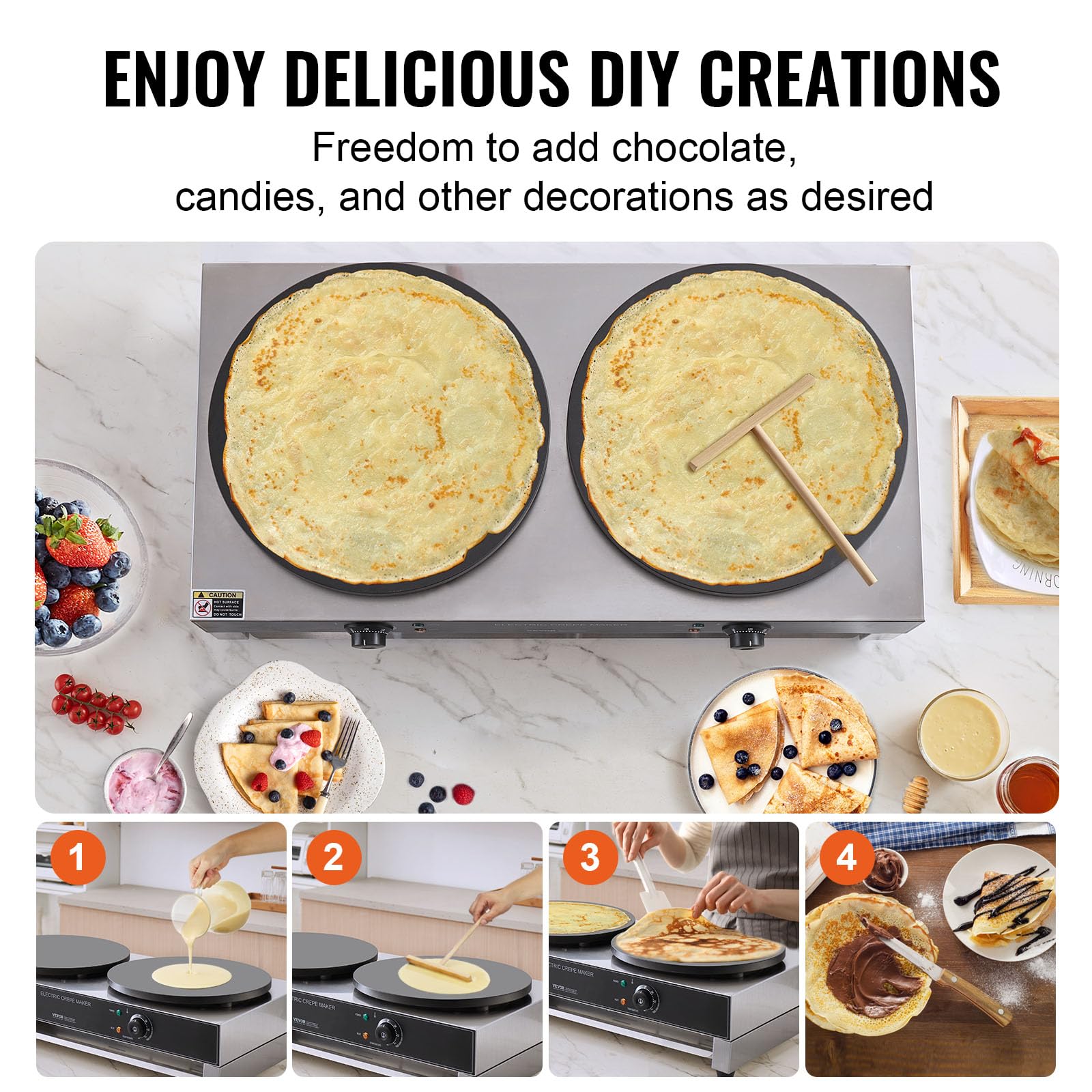 VEVOR 16-Inch Commercial Electric Crepe Maker - 3400W Double Head Nonstick Griddle with Temperature Control | Stainless Steel Pancake Machine for Breakfast, Desserts & Catering Business