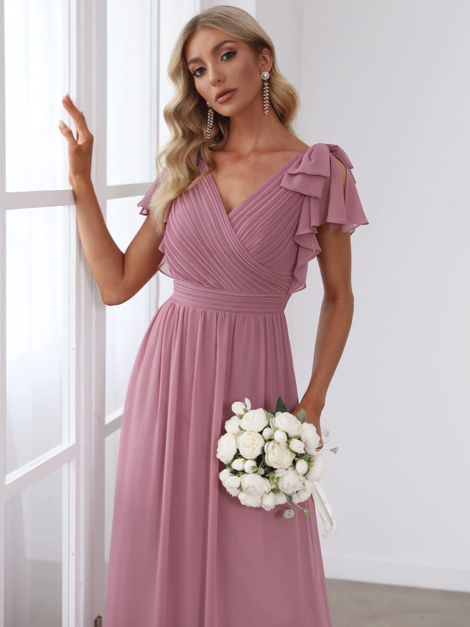 Ever-Pretty Women's Elegant A-Line Bridesmaid Dress - Floor Length Formal Gown with V-Neck & Lace Detail (Style 7709) | Perfect for Weddings, Proms, and Special Occasions