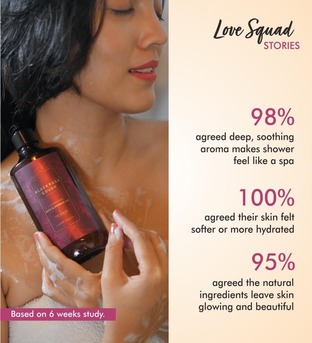 Luxury Black Rose & Oudh Body Wash for Women - Organic Vegan Formula with Shea Butter, Vitamin E & Niacinamide - Long-Lasting Fragrance, Cruelty-Free & Paraben-Free - 8.5oz/250ml - Perfect for Spa Days, Romantic Evenings & Self-Care Rituals