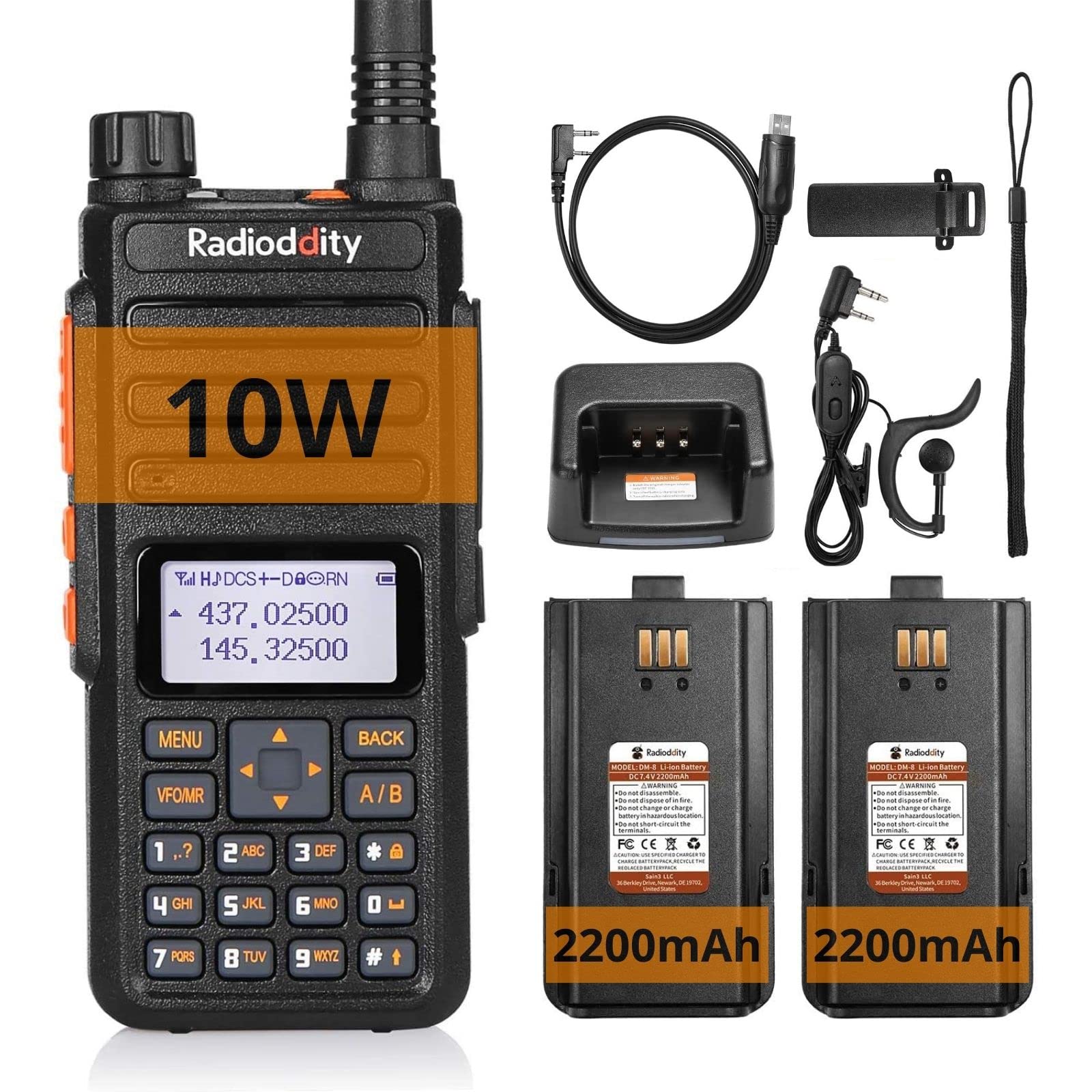 Radioddity GA-510 10-Watt Dual Band Ham Radio Handheld - High Power Long Range Two Way Radio with 2200mAh Batteries & CH340 Cable | Chirp Compatible for Emergency Communication, Outdoor Adventures & Hiking