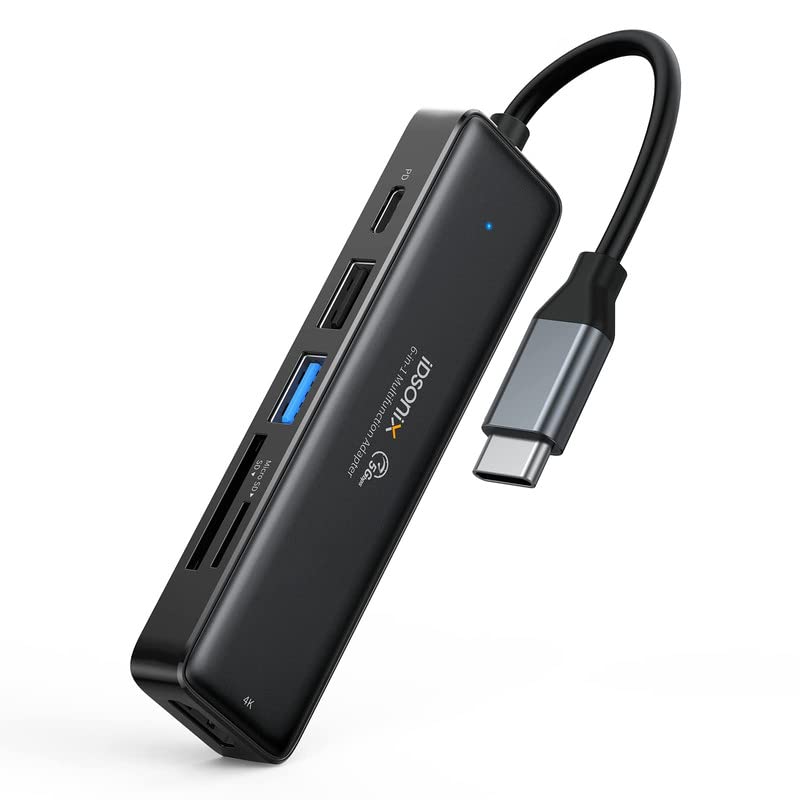 iDsonix 6-in-1 USB C Hub with 4K HDMI, 55W PD, USB 3.0 Ports - Compatible with MacBook Pro/Air, Surface Pro, Flash Drives & External HDD - Perfect for Home Office, Travel & Multi-Screen Workstations