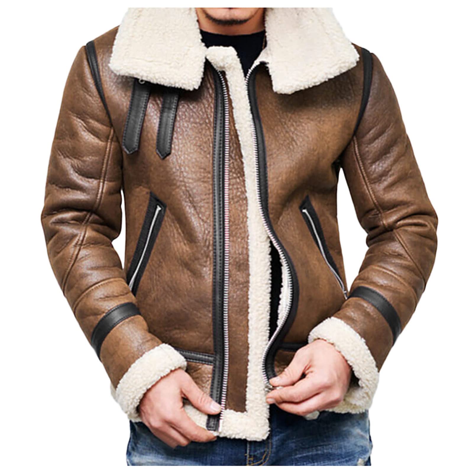 Men's Leather Jacket with High Neck & Zipper - Warm Winter Coat for Autumn & Cold Weather - Perfect for Outdoor Activities, Travel & Casual Wear
