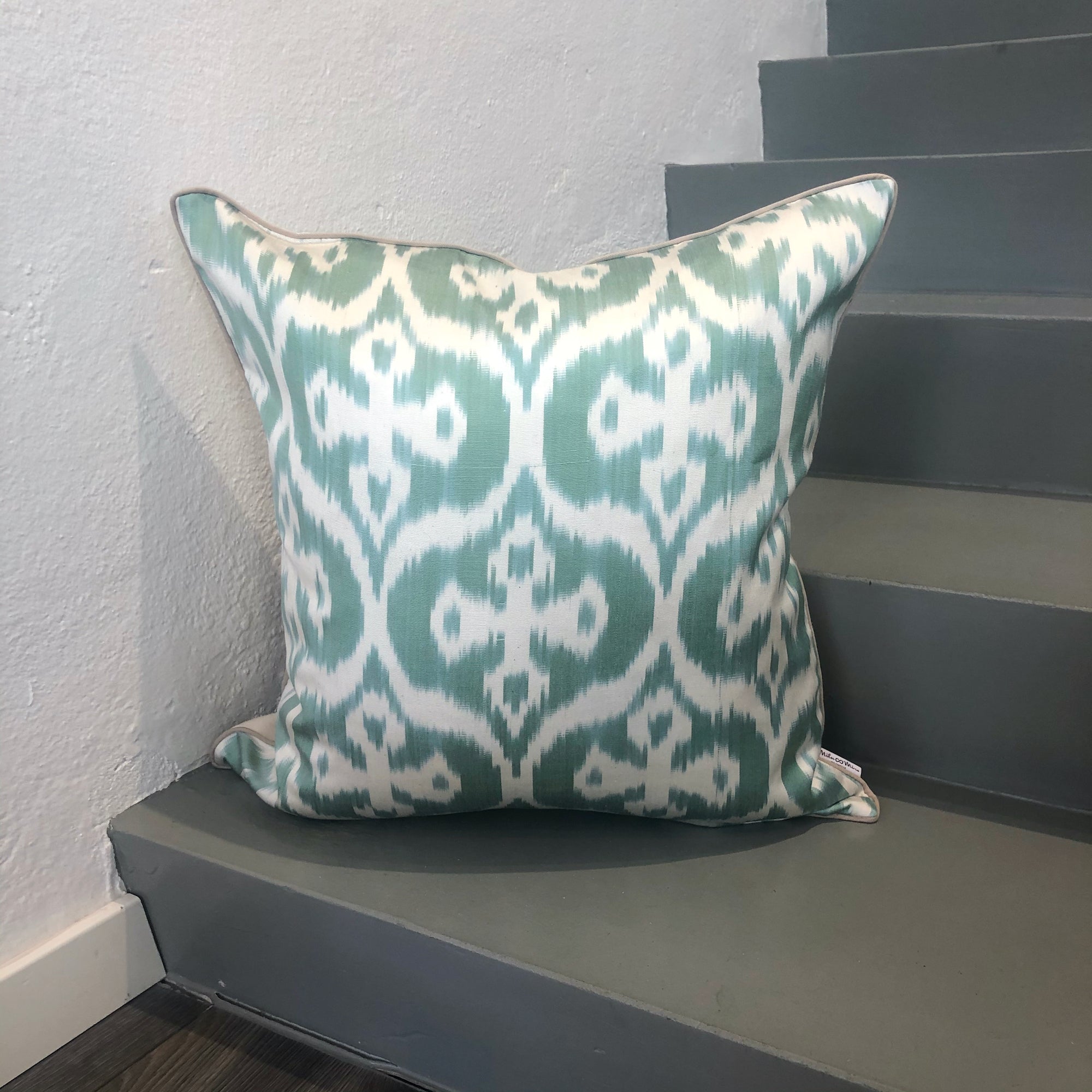 Luxury Silk Ikat Cushion Cover - Fresh Mint Green Bohemian Decorative Pillow Case for Sofa, Bed, Living Room | Home Decor Accent for Boho Chic & Modern Interiors