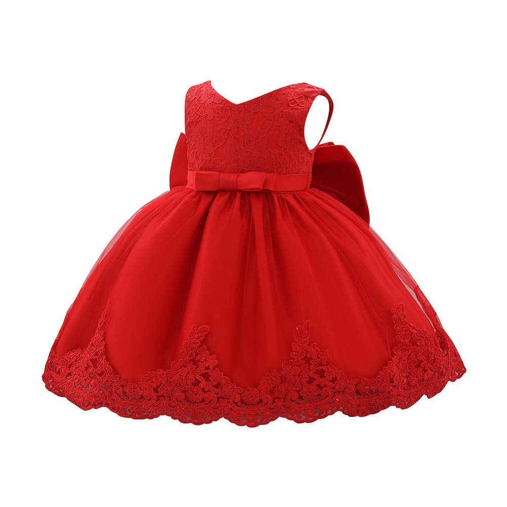 Baby Girls Formal Dress - Lace Bowknot Baptism Gown with Embroidery & Headwear | Princess Birthday, Wedding & Flower Girl Tutu Dress for Special Occasions