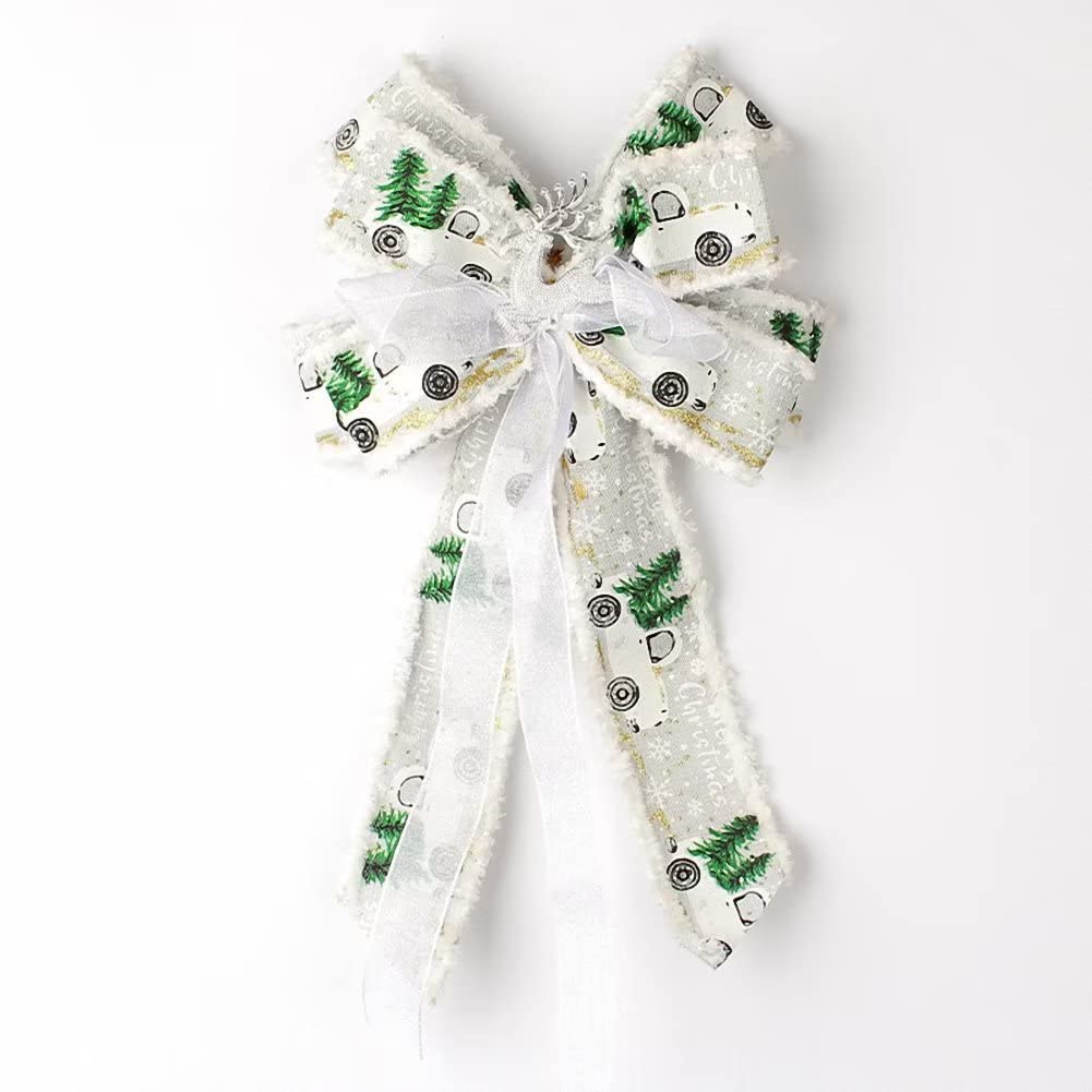 2 Pcs Christmas Bows - Elegant Holiday Wreath Bows & Xmas Tree Topper Decorations for Christmas Party, Home, Gift Wrapping & Festive Decor